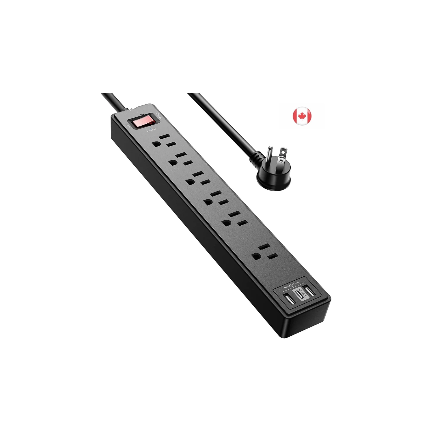 6Ft Power Bar Extension Cord - Yintar Power Strip Surge Protector with 6 AC Outlets and 3 USB Ports(1 USB C) | 6 Feet Extension Cord, 1680 Joules, ETL Listed (Black)