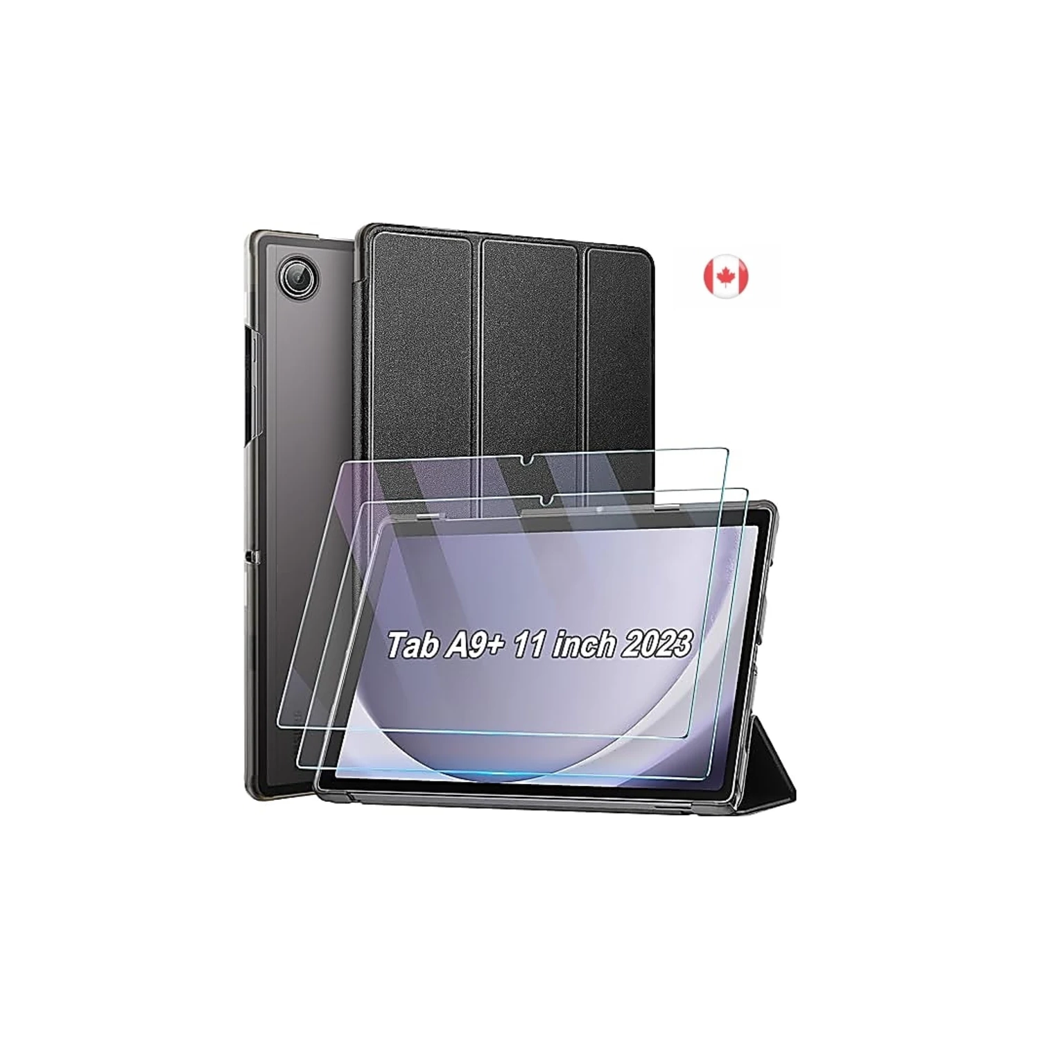 Samsung Galaxy Tab A9+ Plus Case 10.9/11 Inch 2023 with 2 Tempered Glass Screen Protectors - Translucent Tri-Fold Cover for Samsung Tab A9 Plus