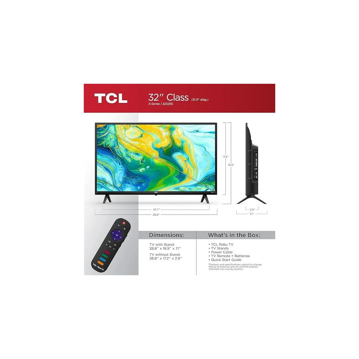 Téléviseur intelligent Roku DEL HD 720p de 32 po série 3 de TCL - 32S355-CA