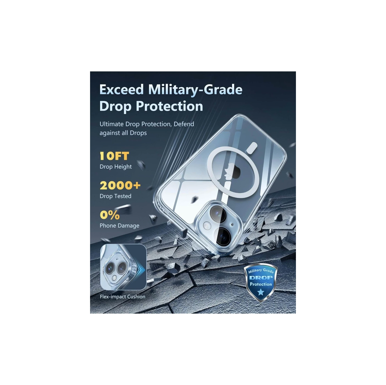 Clear Magnetic Military Grade Drop Protection Case for iPhone 13/14 - Rugged Shockproof Protective Bumper - 6.1 Inch