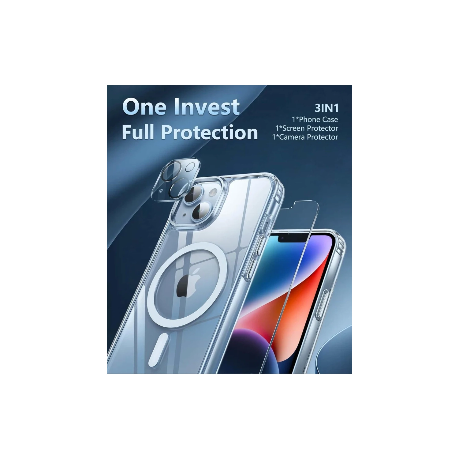 Clear Magnetic Military Grade Drop Protection Case for iPhone 13/14 - Rugged Shockproof Protective Bumper - 6.1 Inch