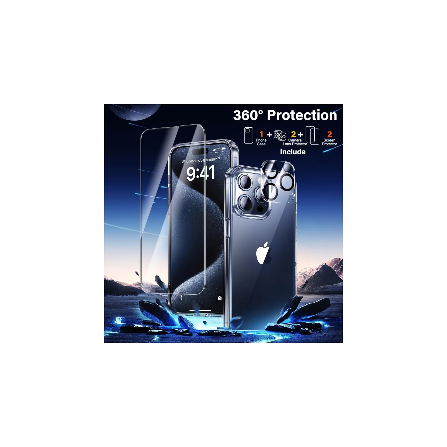 [ 5 in 1 ] Keeguard iPhone 15 Pro Max Case | Military Grade Protection, Not-Yellowing |2 Tempered Glass Screen Protectors, 2 Camera Lens Protectors,