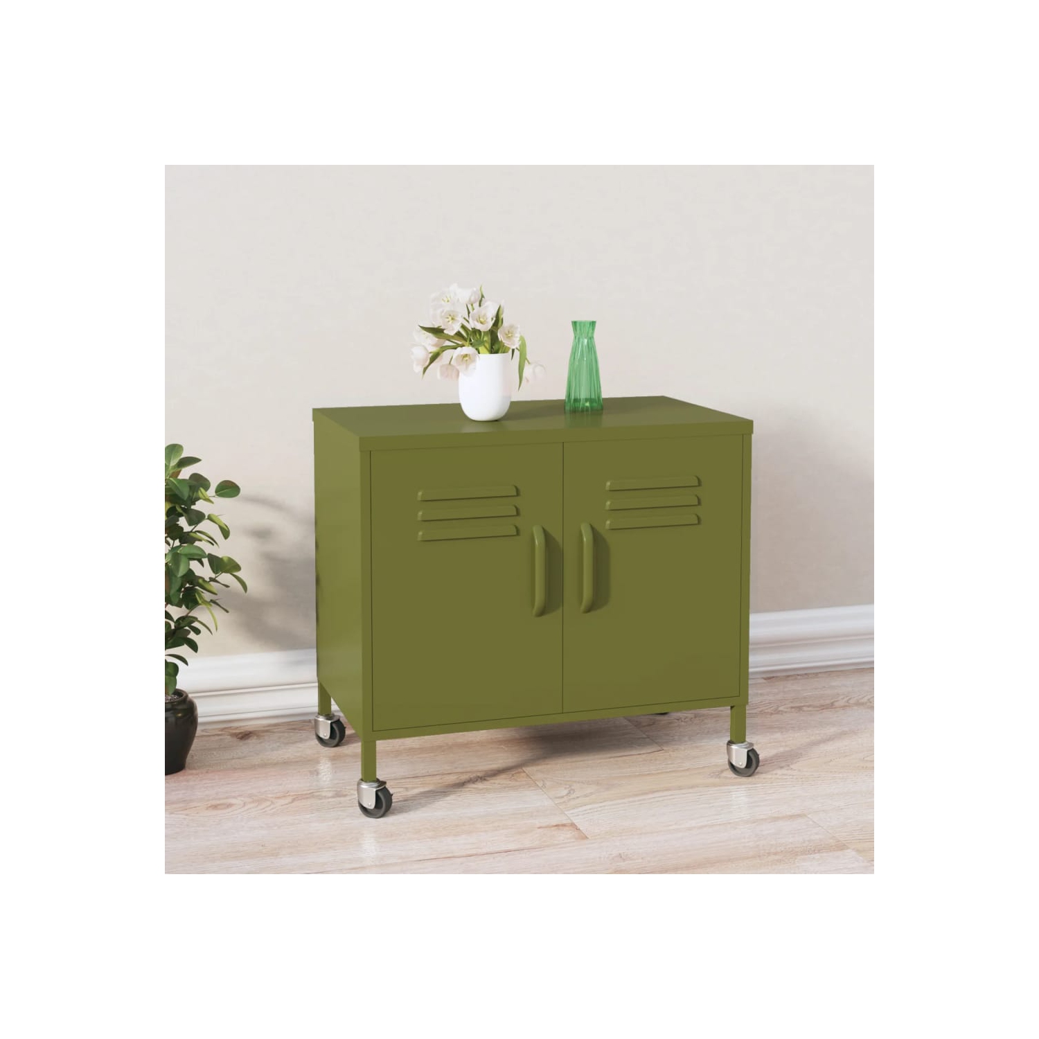 vidaXL Storage Cabinet Olive Green 60x35x56 cm Steel