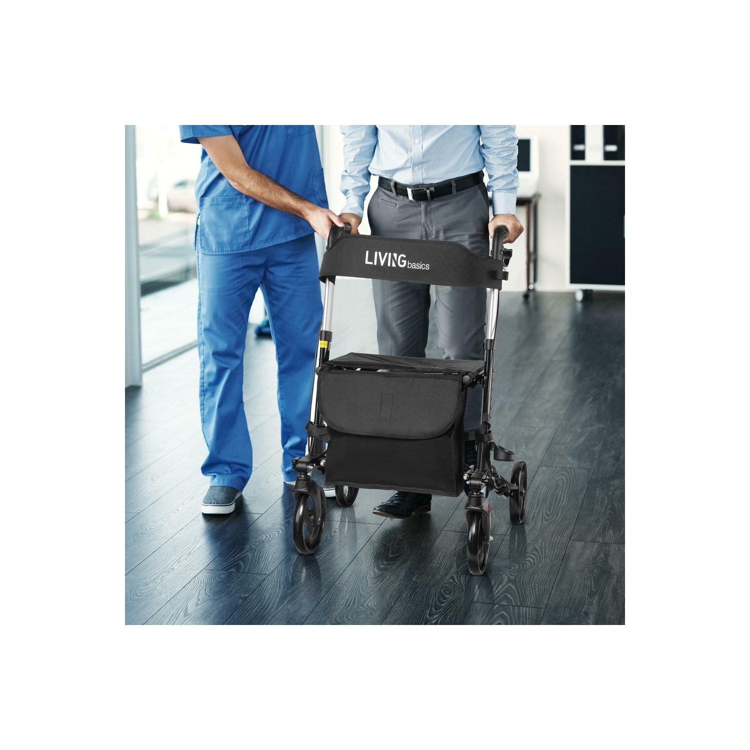 Marcheurs pliables et ambulateurs avec siège et sac de rangement, ambulateur en alliage d'aluminium poignée réglable pour adultes âgés avec support
