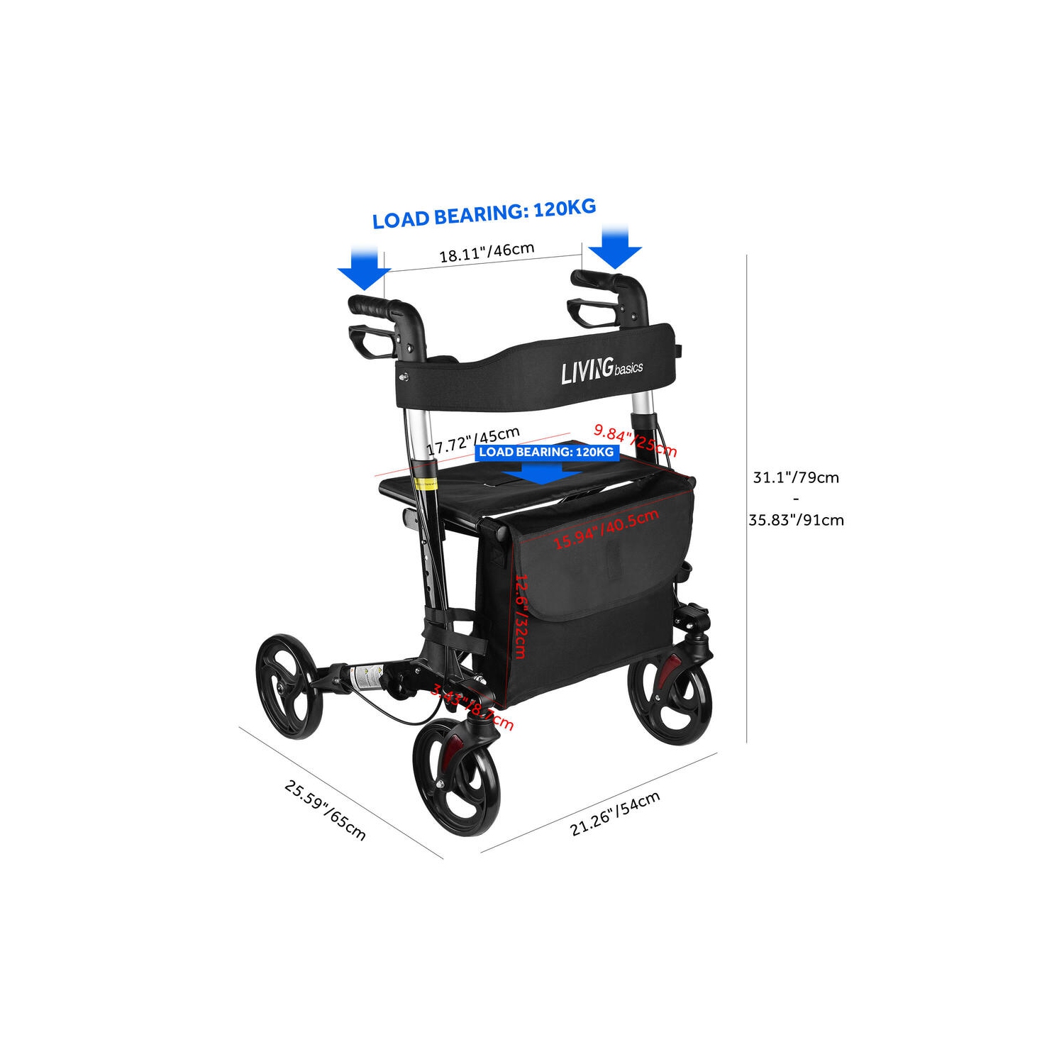Marcheurs pliables et ambulateurs avec siège et sac de rangement, ambulateur en alliage d'aluminium poignée réglable pour adultes âgés avec support