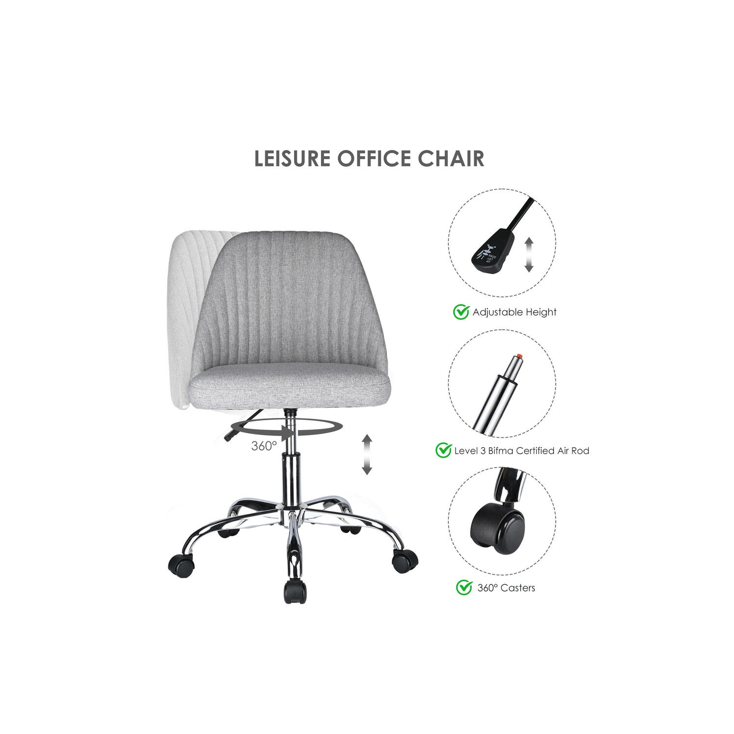 Home Office Modern Linen Fabric Armless Mid-Back Office Chair