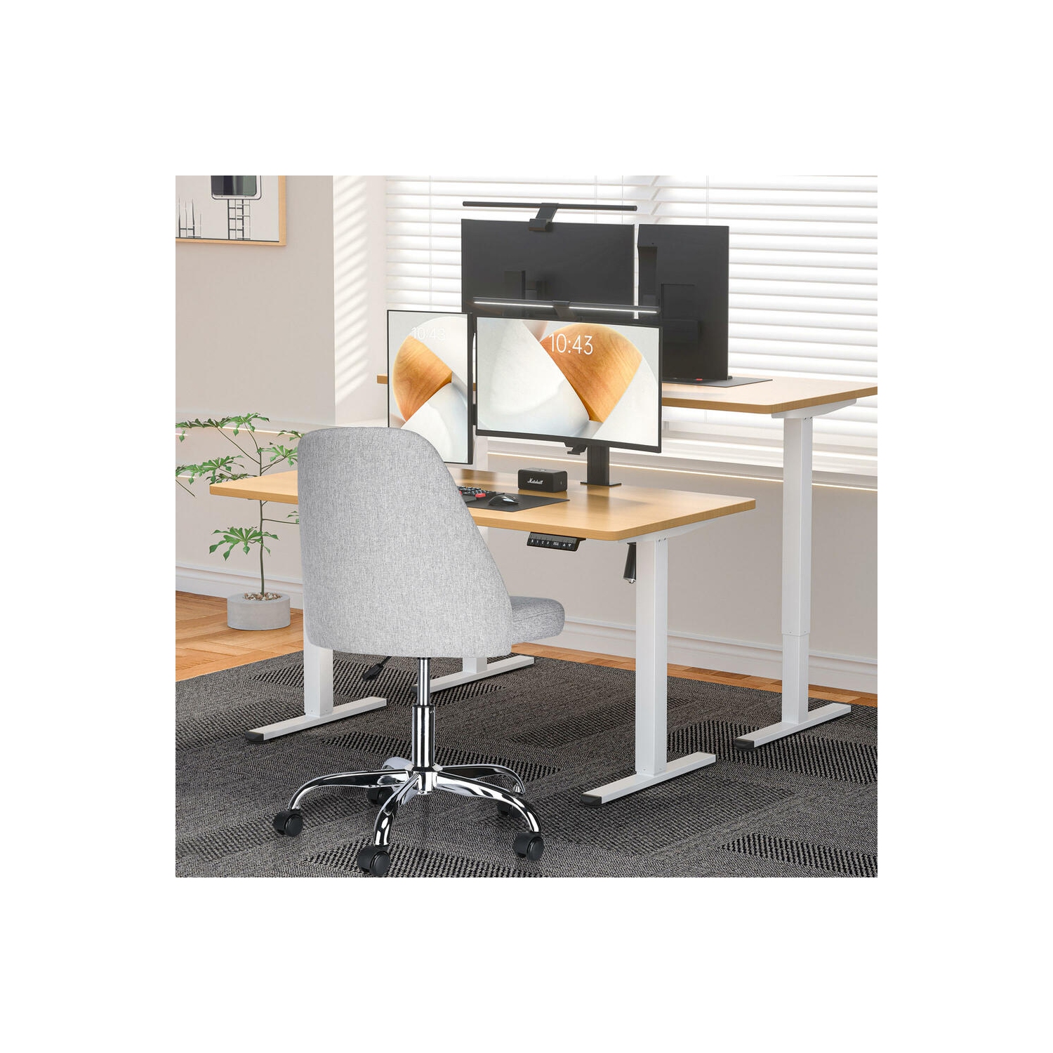 Fauteuil de bureau moderne sans accoudoirs en lin, dossier mi-hauteur, chaise de bureau pivotante ajustable, chaise d’ordinateur à roulettes