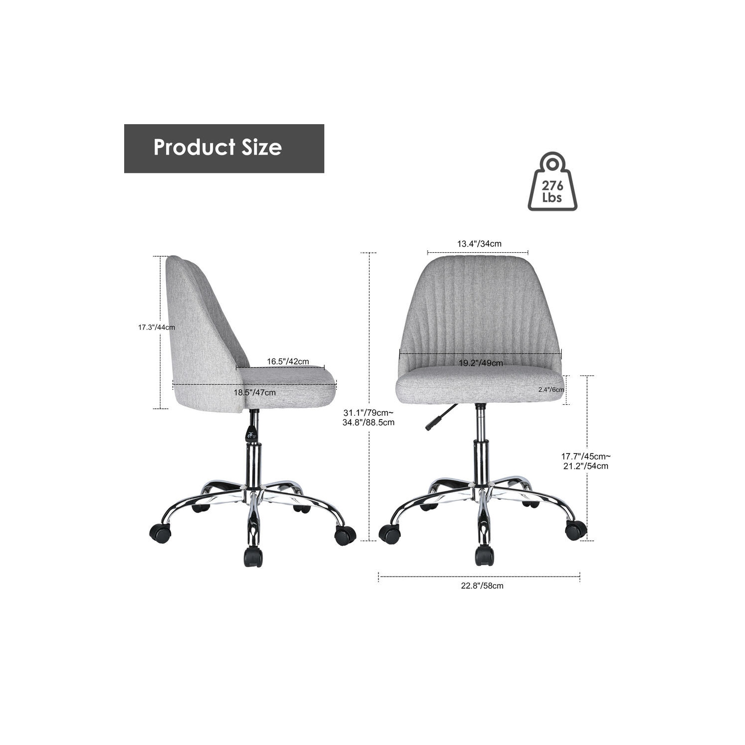 Fauteuil de bureau moderne sans accoudoirs en lin, dossier mi-hauteur, chaise de bureau pivotante ajustable, chaise d’ordinateur à roulettes