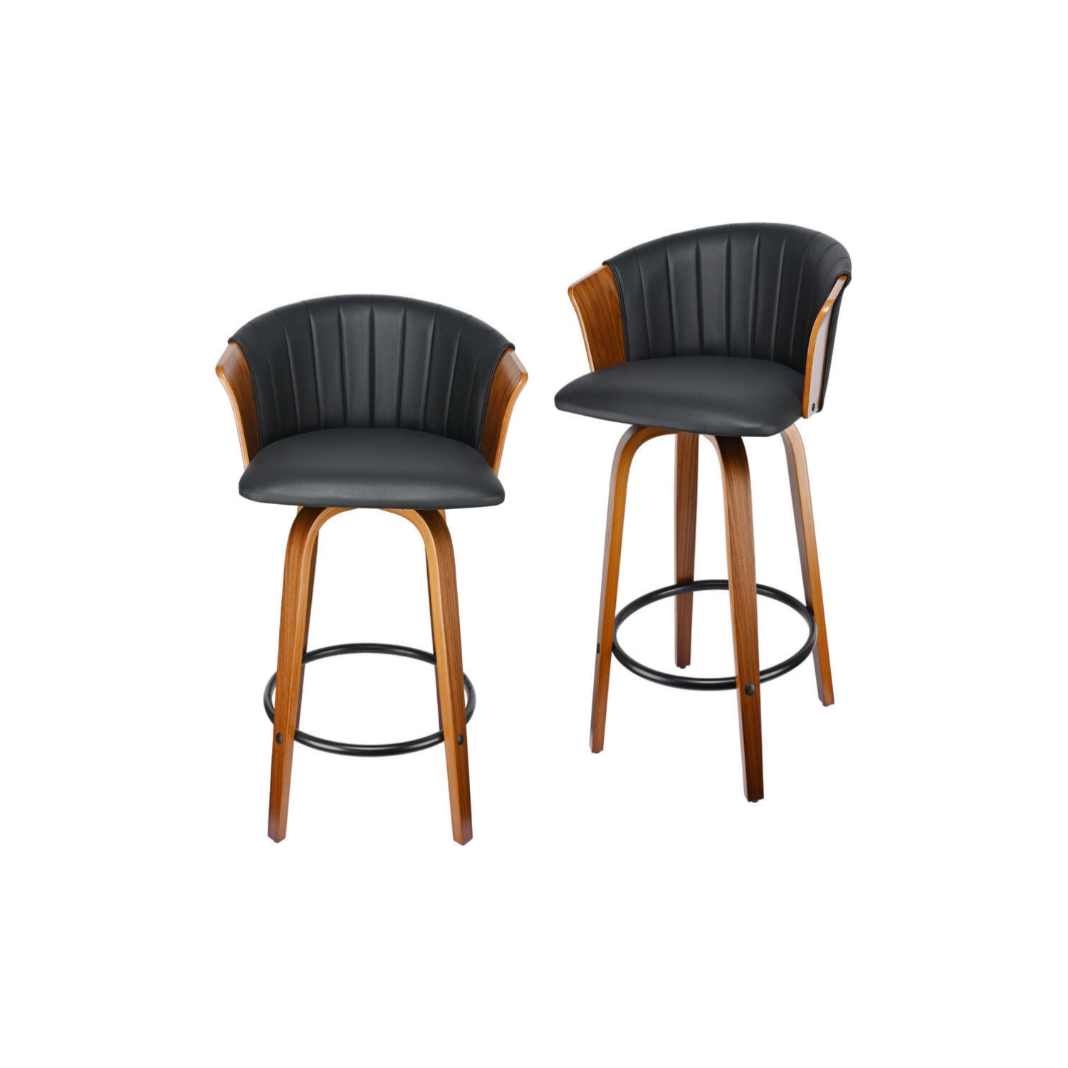 Set of 2 Bar Stools Height Wood Counter Stools with Mid-Backrest, Kitchen Barstools Pub Chair for Home Dining Island