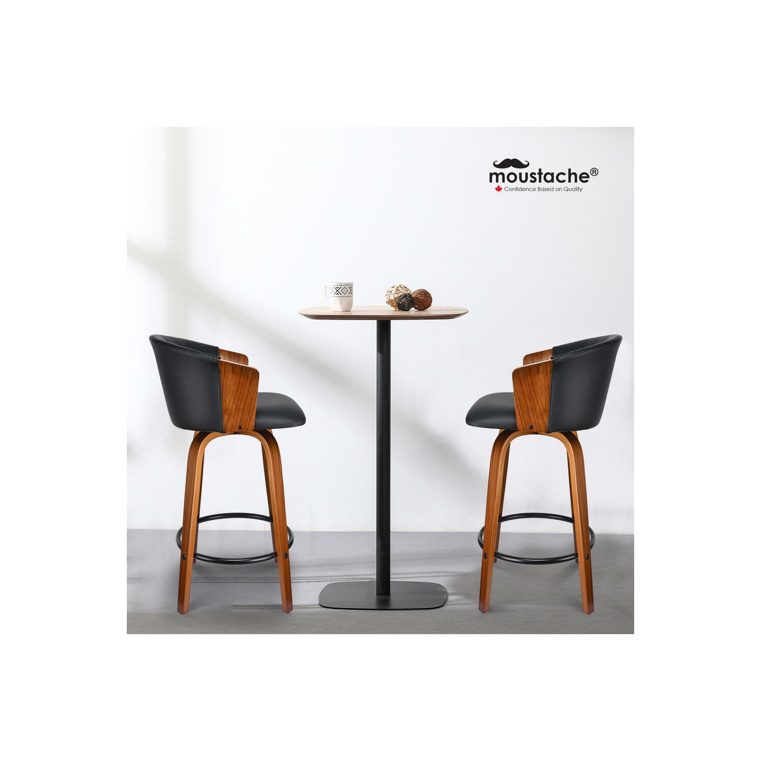 Set of 2 Bar Stools Height Wood Counter Stools with Mid-Backrest, Kitchen Barstools Pub Chair for Home Dining Island