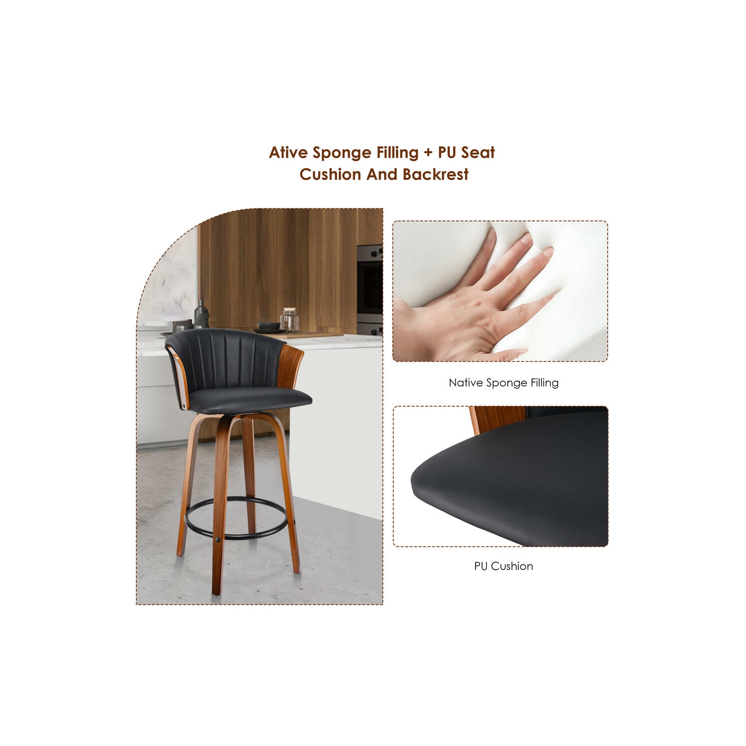 Set of 2 Bar Stools Height Wood Counter Stools with Mid-Backrest, Kitchen Barstools Pub Chair for Home Dining Island