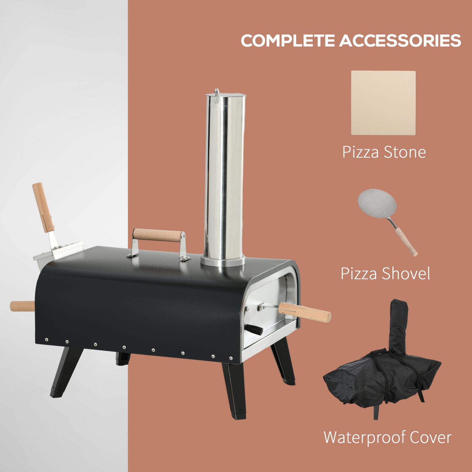 Outsunny Wood Fired Outdoor Pizza Oven, 12" Portable Wood Pellet Pizza Maker with Foldable Legs, Pizza Grill with Stone and Waterproof Cover, Shovel