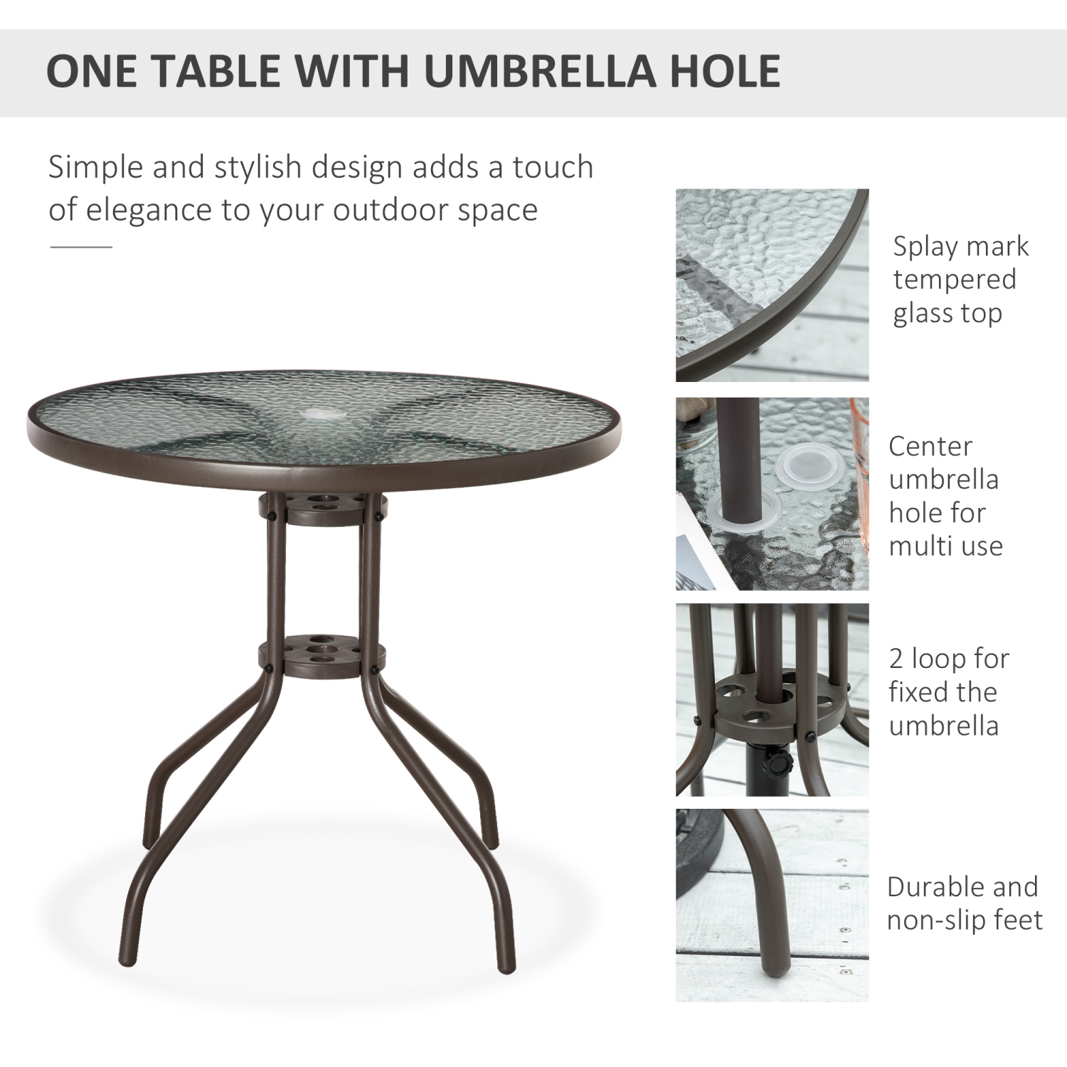 Ensemble patio de 6 pièces avec parasol, ensemble de meubles d'extérieur avec table ronde et 4 chaises pliantes pour jardin, pelouse, terrasse, gris