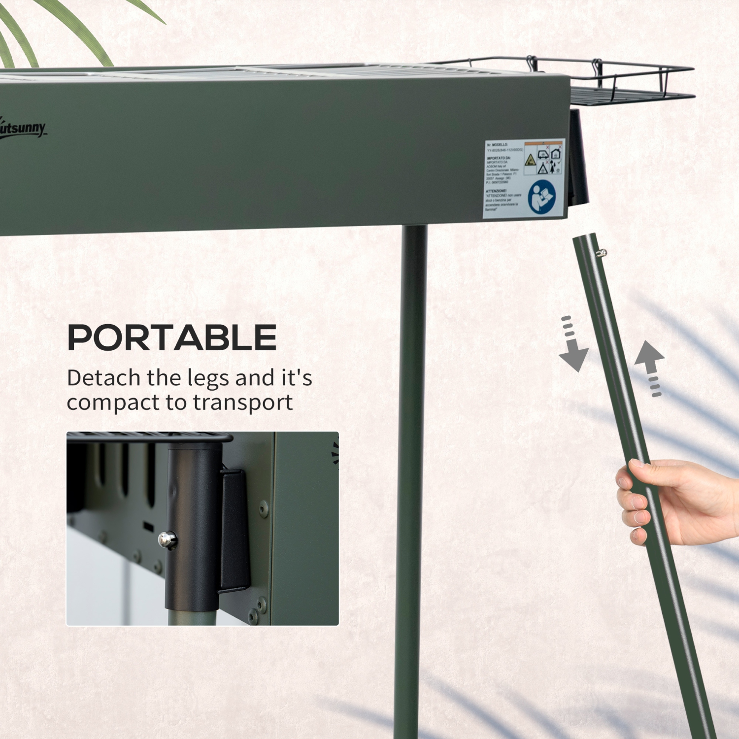 Outsunny Portable Outdoor Charcoal BBQ Grill with Side Seasoning Baskets, Hooks, and Barbecue Nets for Outdoor, Garden, Cooking, Picnic, Camping,