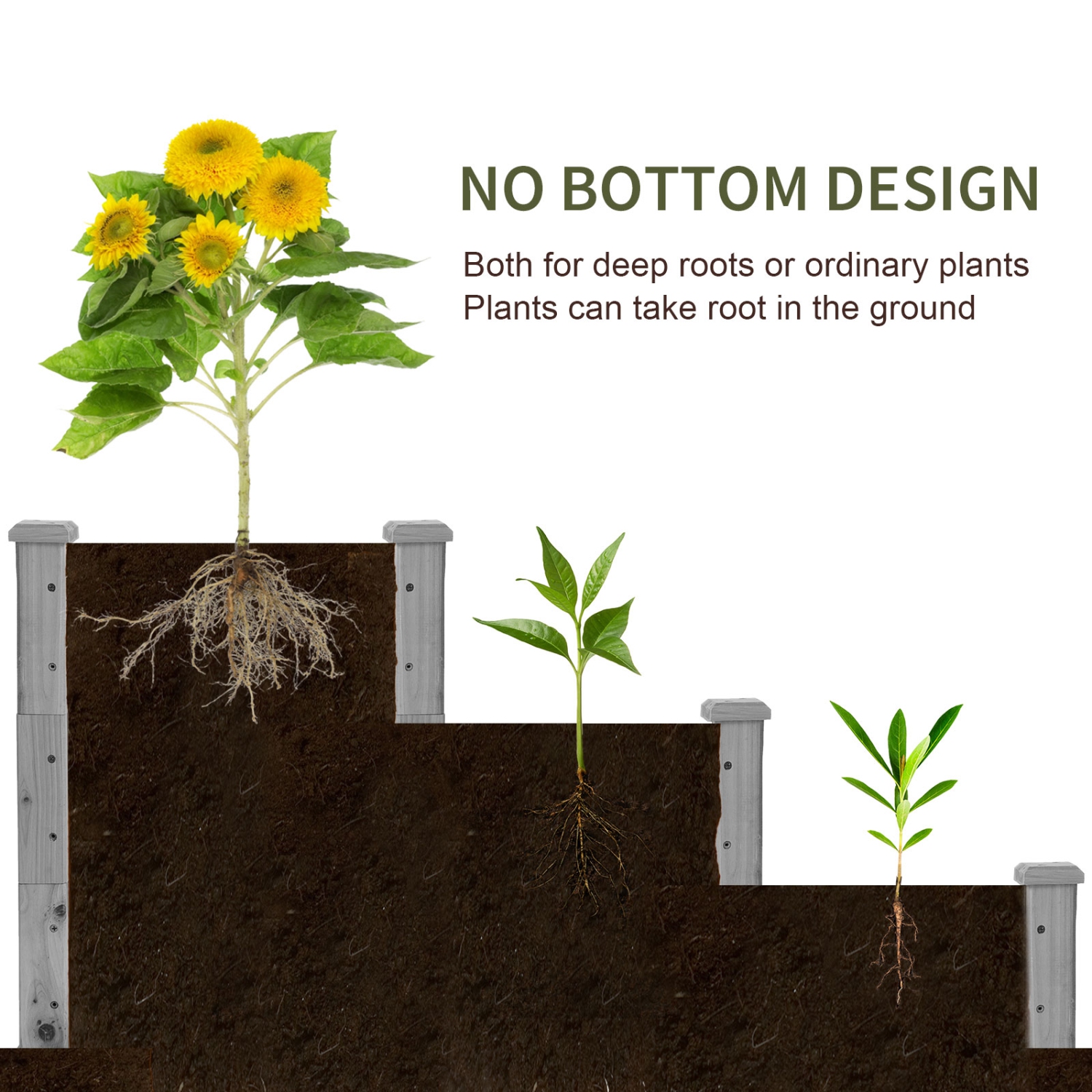 Outsunny 49" x 49" x 22" 3-Tier Raised Garden Bed Wooden Planter Kit Elevated Plant Box Stand for Yard, Patio, Grey