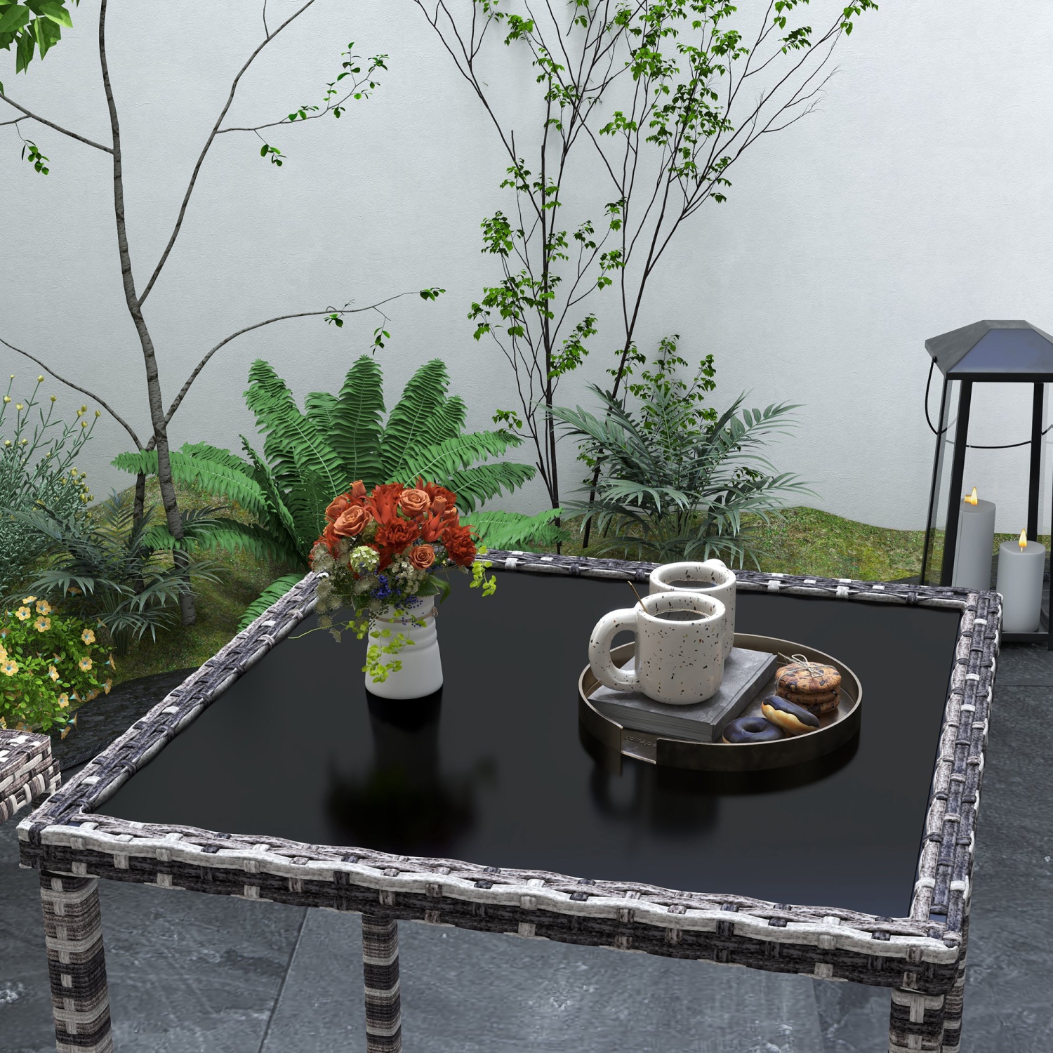 Ensemble de bar de patio en osier de 3 pièces patio Outsunny Ensemble de patio bistro en rotin et table de jardin pour patios Backyards Balcony