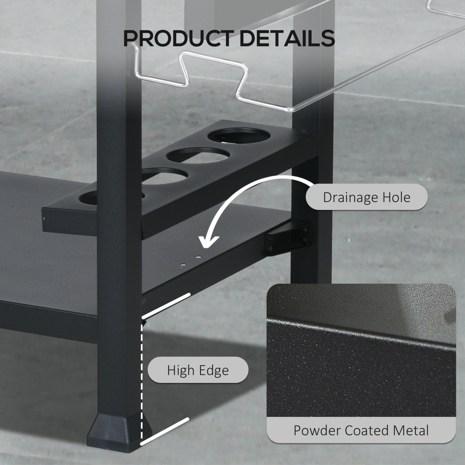 Outsunny 3-Shelf Outdoor Grill Cart with Foldable Side Table, 46.1" x 21.7" Multifunctional Pizza Oven Stand with Stainless Steel Tabletop, Movable