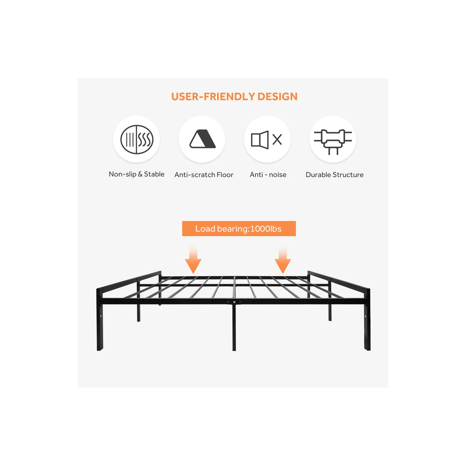 Queen Size Bed Frame with 14.25" Storage Space, Heavy Duty Metal Platform Bed Frame, No Box Spring Needed and Noise Free