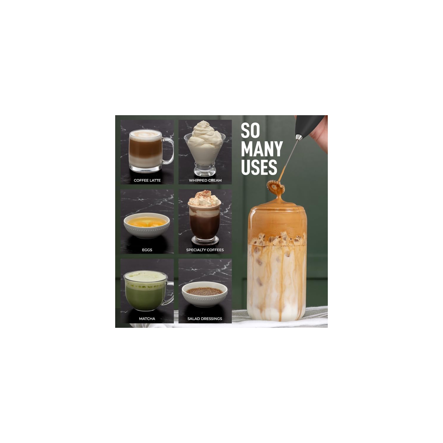 Strak Kitchen Powerful Milk Frother Handheld Foam Maker