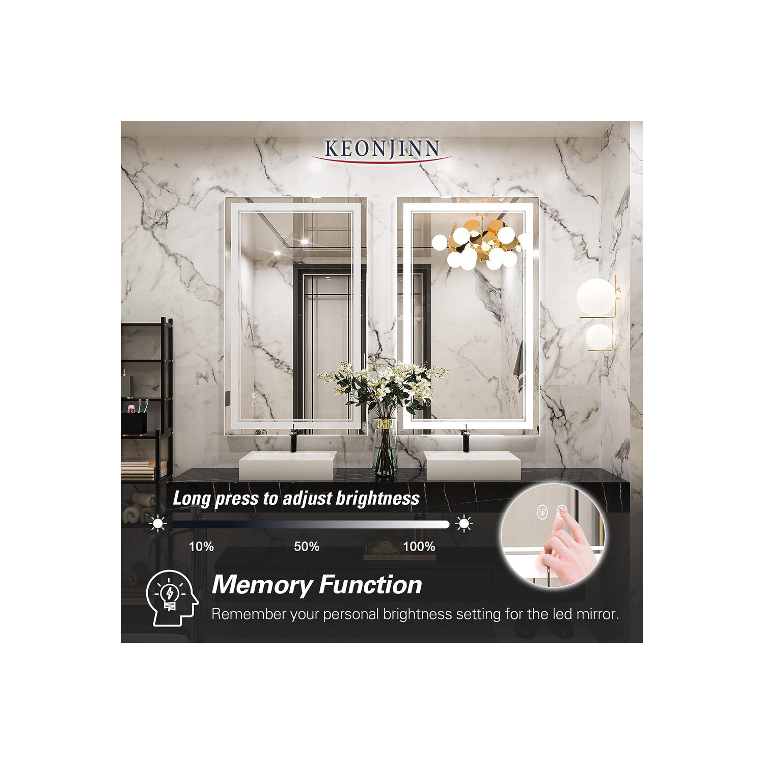 Strak 40 x 24 Inch LED Mirror, Bathroom Mirror with Lights, LED Vanity Mirror,IP54 Waterproof