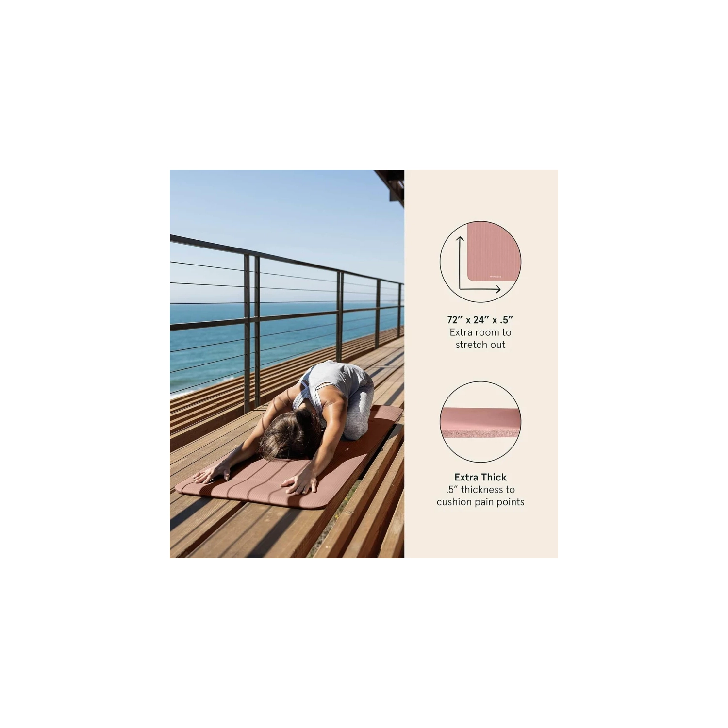 Tapis de yoga extra-épais de Solana : 1/2" confort et soutien pour les articulations et la mise au point | antidérapant, durable, sans BPA | sangle