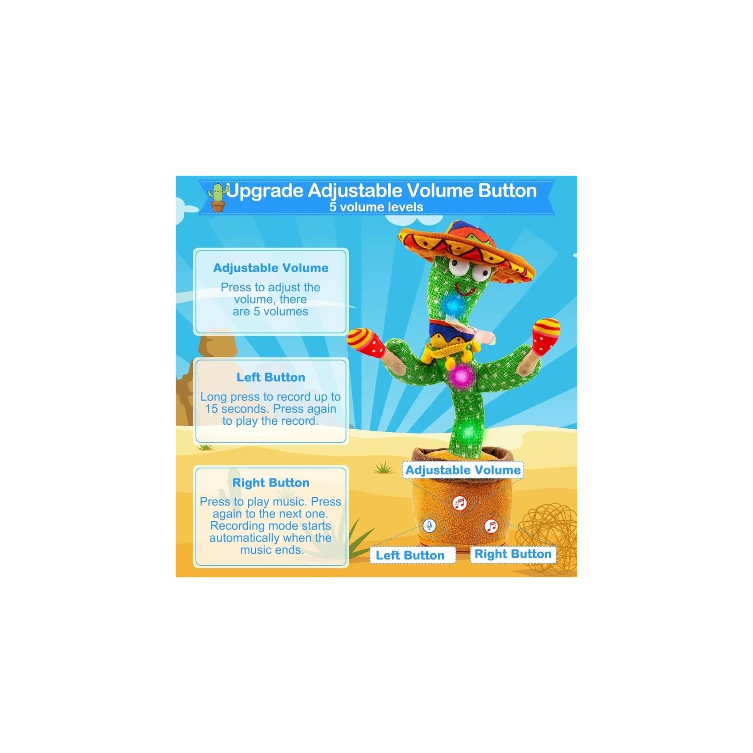 Cactus parlant et dansant : Vous répète, chante 120 chansons, brille