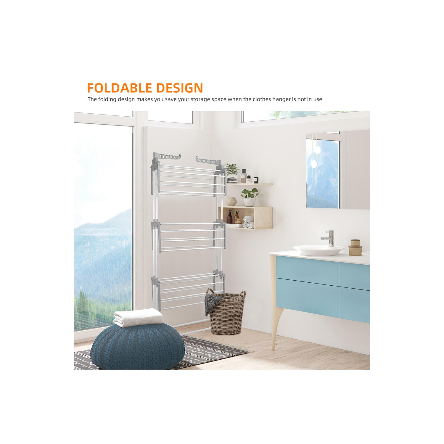 Foldable 3-Tier Clothes Drying Rack with 4 Casters, Laundry Drying Rack Organizer for Clothes Shoes