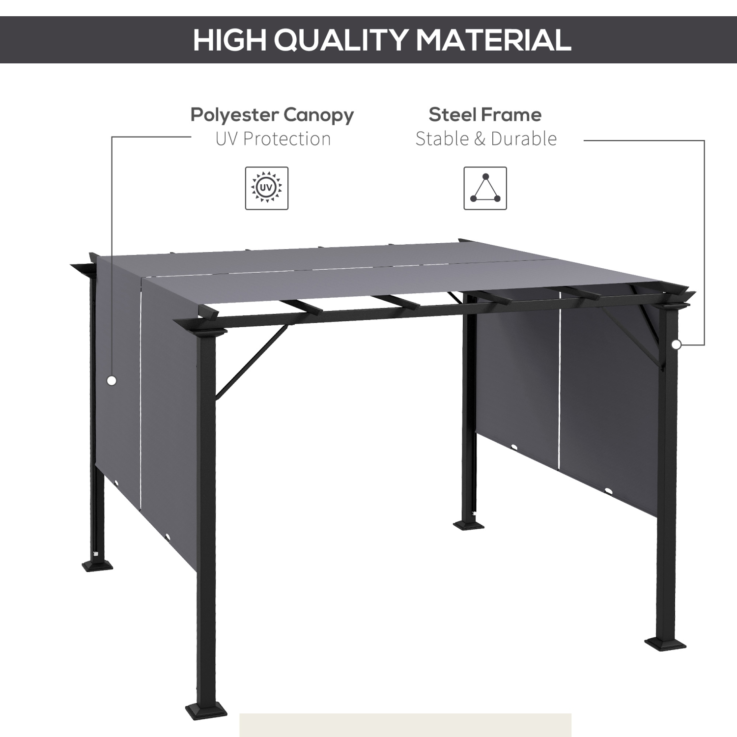 Outsunny 10' x 10' Retractable Pergola Canopy, Outdoor Gazebo with Sun Shade Canopy and Steel Frame, for Backyard, Garden, Patio, Deck, Grey