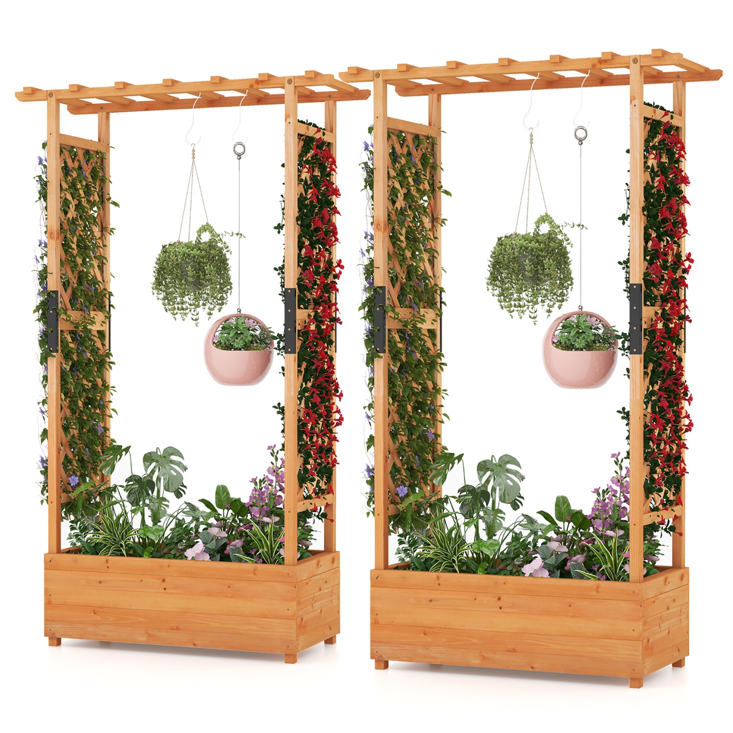 Gymax 2PCS Raised Garden Bed Vertical Plant Container for Vine Climbing Plant Flower