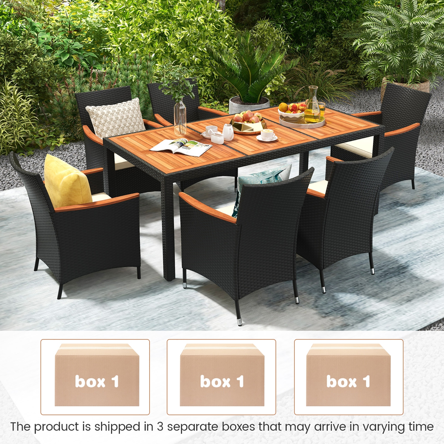 Gymax 9 PCS Patio Dining Set for 8 Large Conversation Set w/ Umbrella Hole Seat Cushion