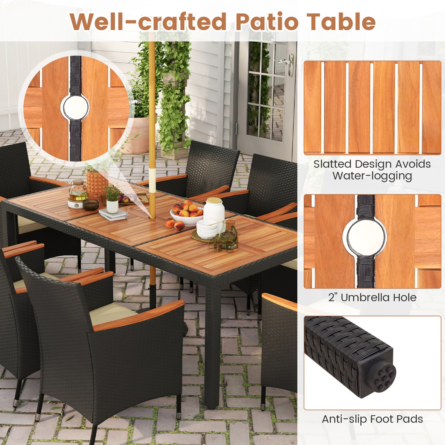 Gymax 9 PCS Patio Dining Set for 8 Large Conversation Set w/ Umbrella Hole Seat Cushion