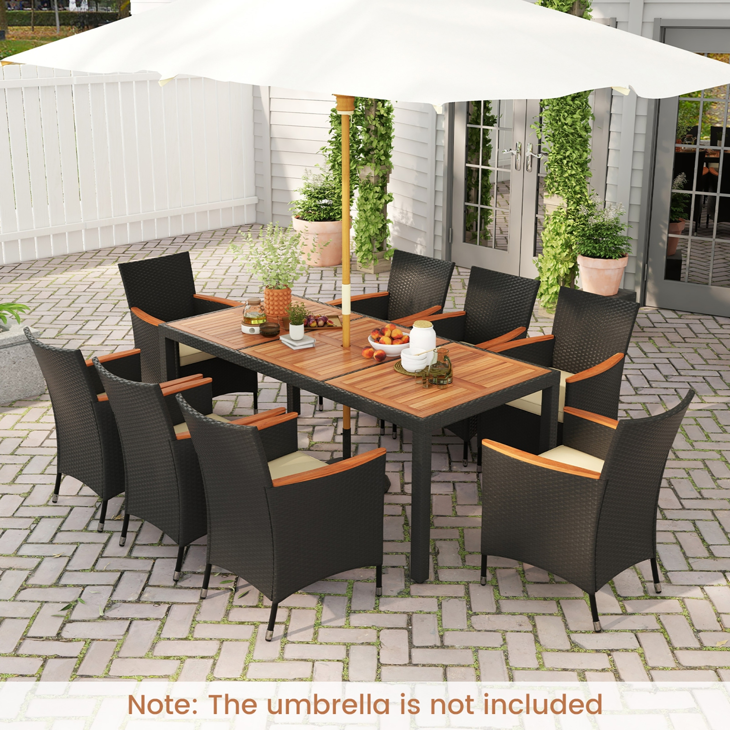 Gymax 9 PCS Patio Dining Set for 8 Large Conversation Set w/ Umbrella Hole Seat Cushion