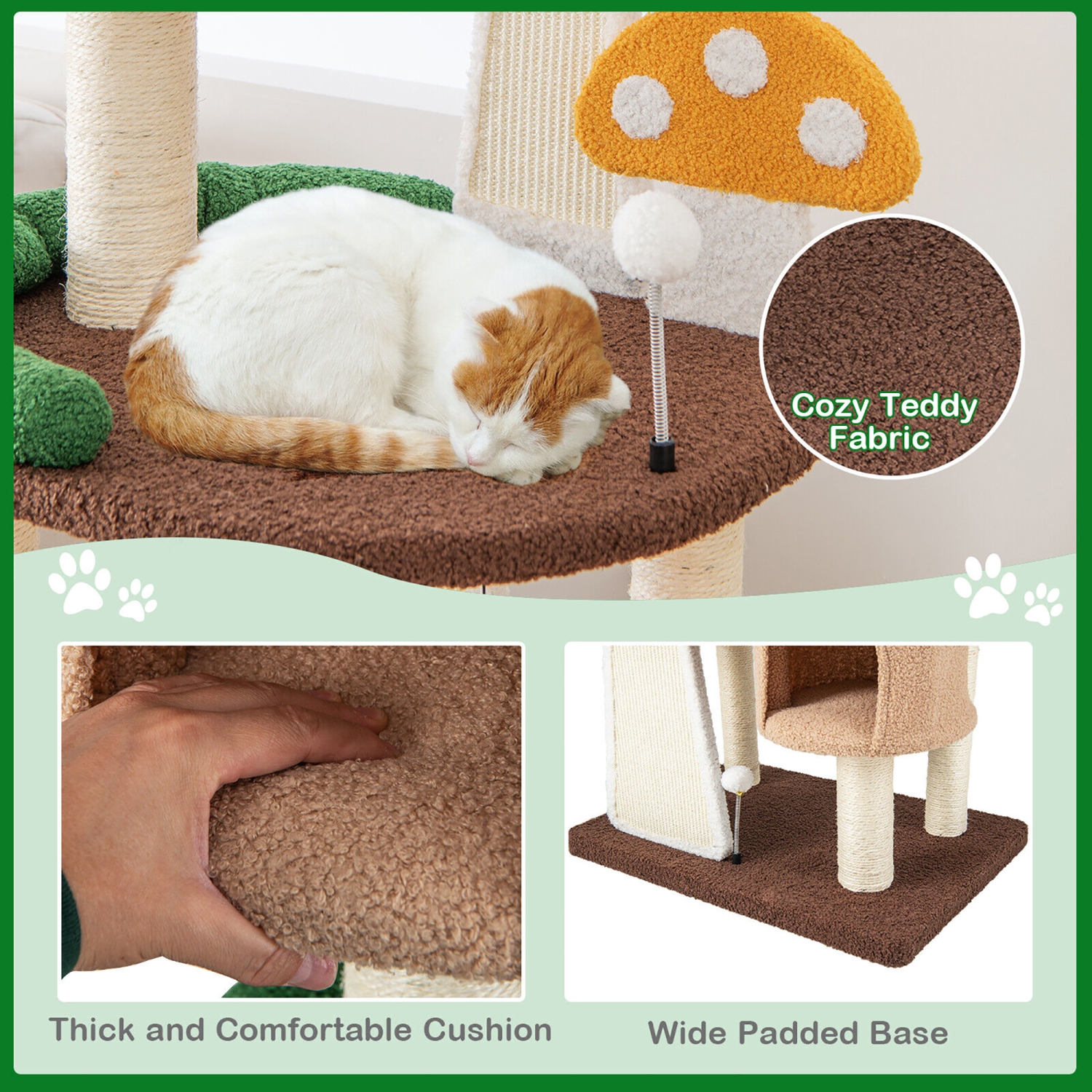 Gymax Wooden Cat Tree w/ Sisal Scratch Board & Post Padded Perch Hanging Toys Modern