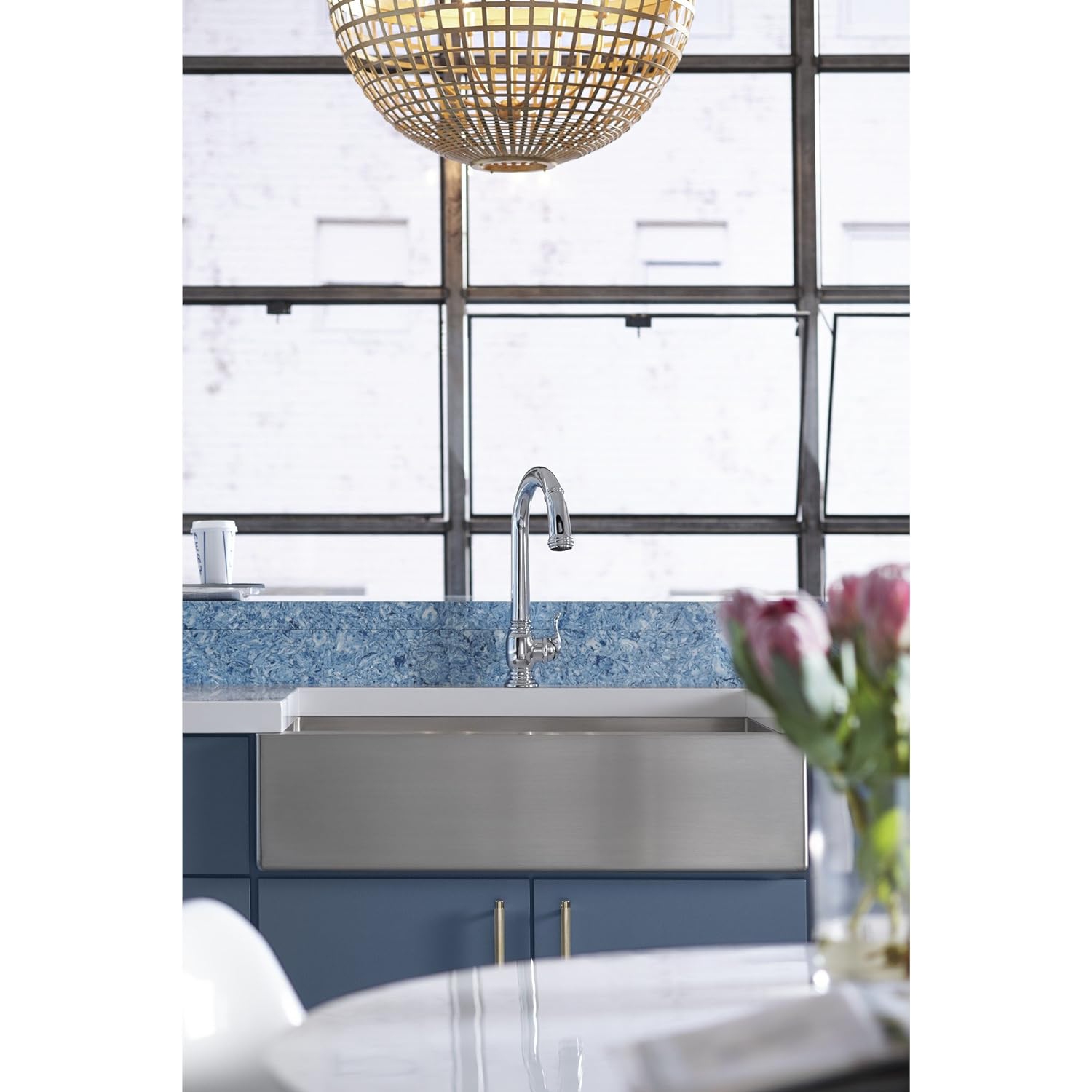 KOHLER K-5415-NA Strive auto-Trimming Undermount large évier de cuisine à un seul bol avec tablier haut, 35 1/2 x 21 1/4&nbsp;po, acier inoxydable