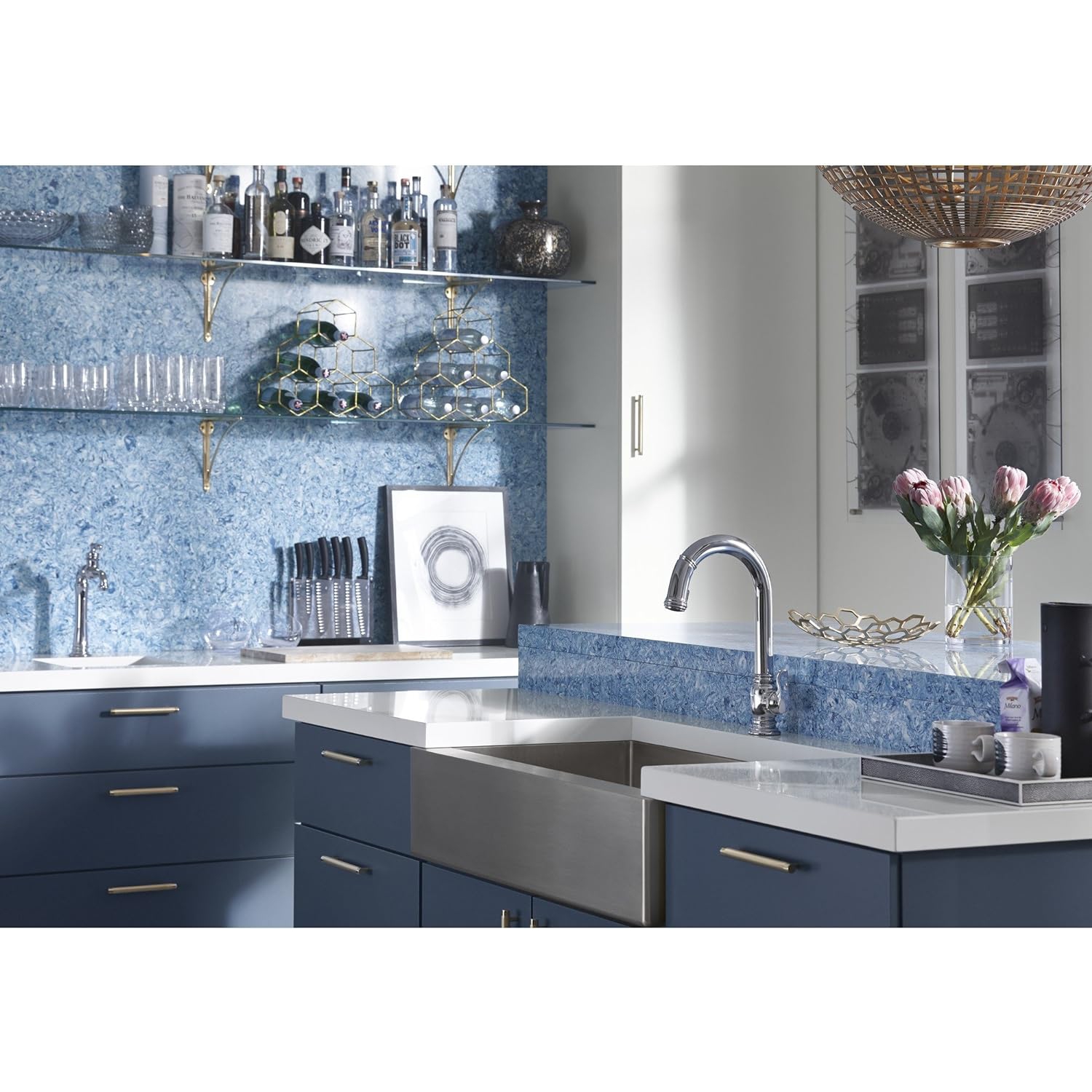 KOHLER K-5415-NA Strive auto-Trimming Undermount large évier de cuisine à un seul bol avec tablier haut, 35 1/2 x 21 1/4&nbsp;po, acier inoxydable