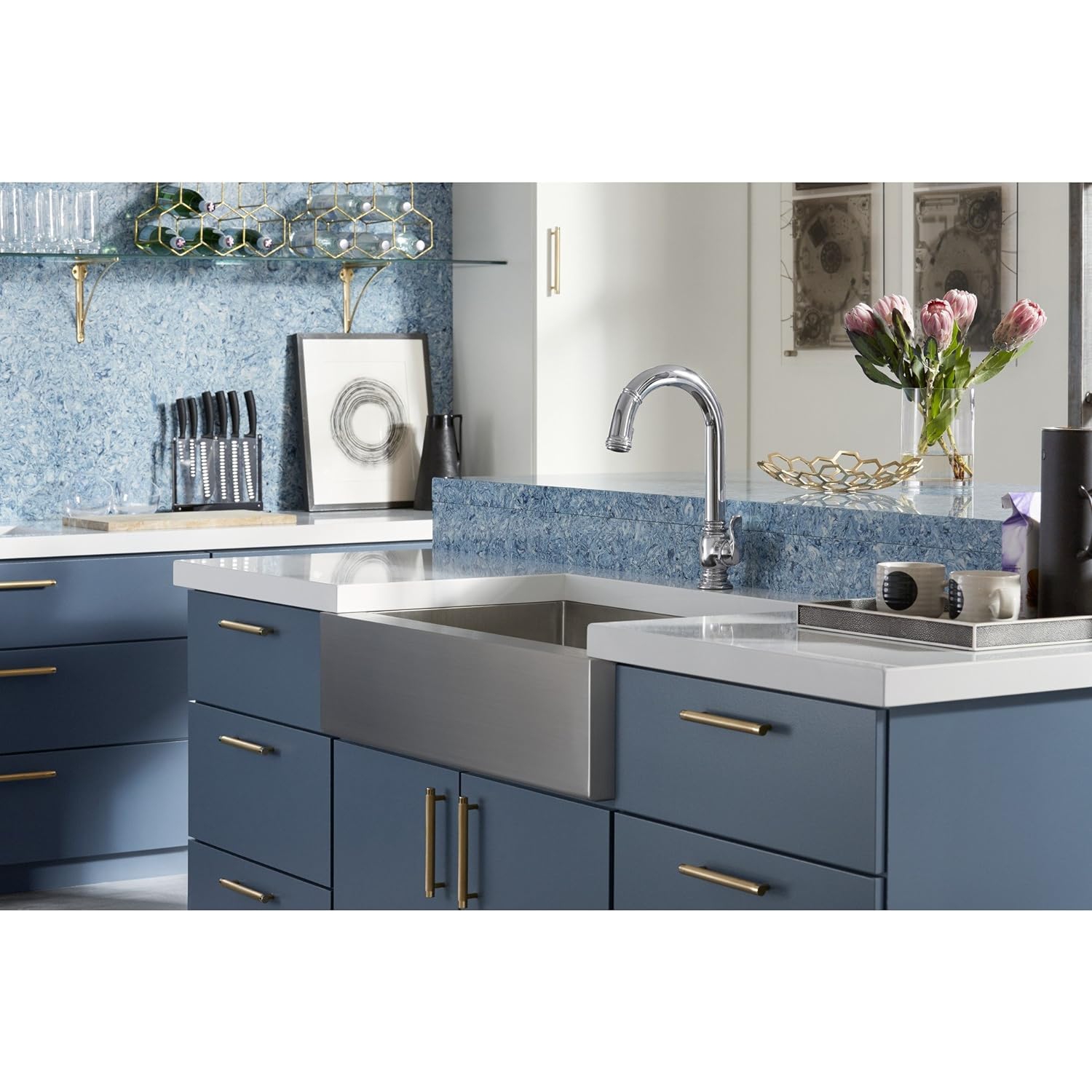 KOHLER K-5415-NA Strive auto-Trimming Undermount large évier de cuisine à un seul bol avec tablier haut, 35 1/2 x 21 1/4&nbsp;po, acier inoxydable