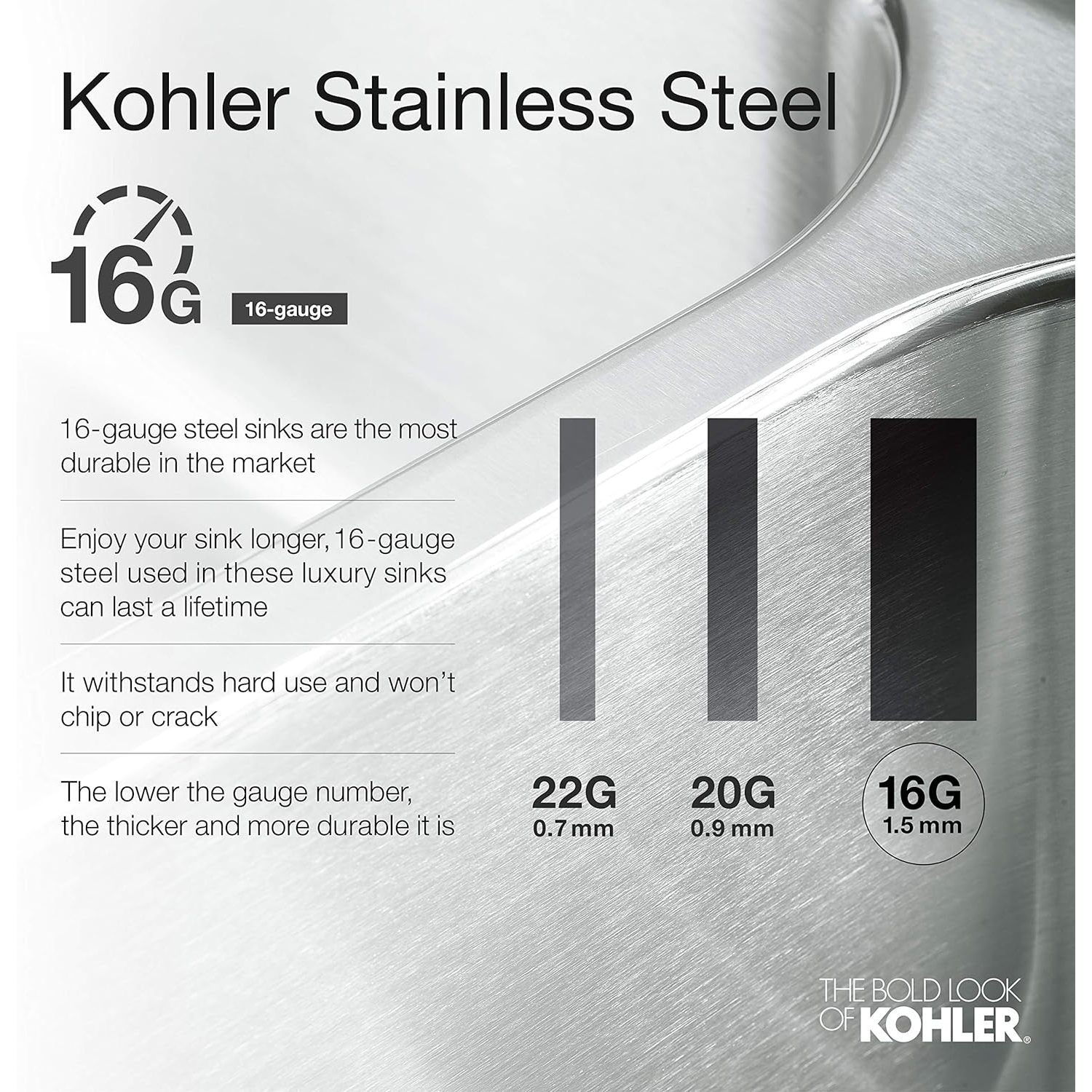 KOHLER K-5415-NA Strive auto-Trimming Undermount large évier de cuisine à un seul bol avec tablier haut, 35 1/2 x 21 1/4&nbsp;po, acier inoxydable