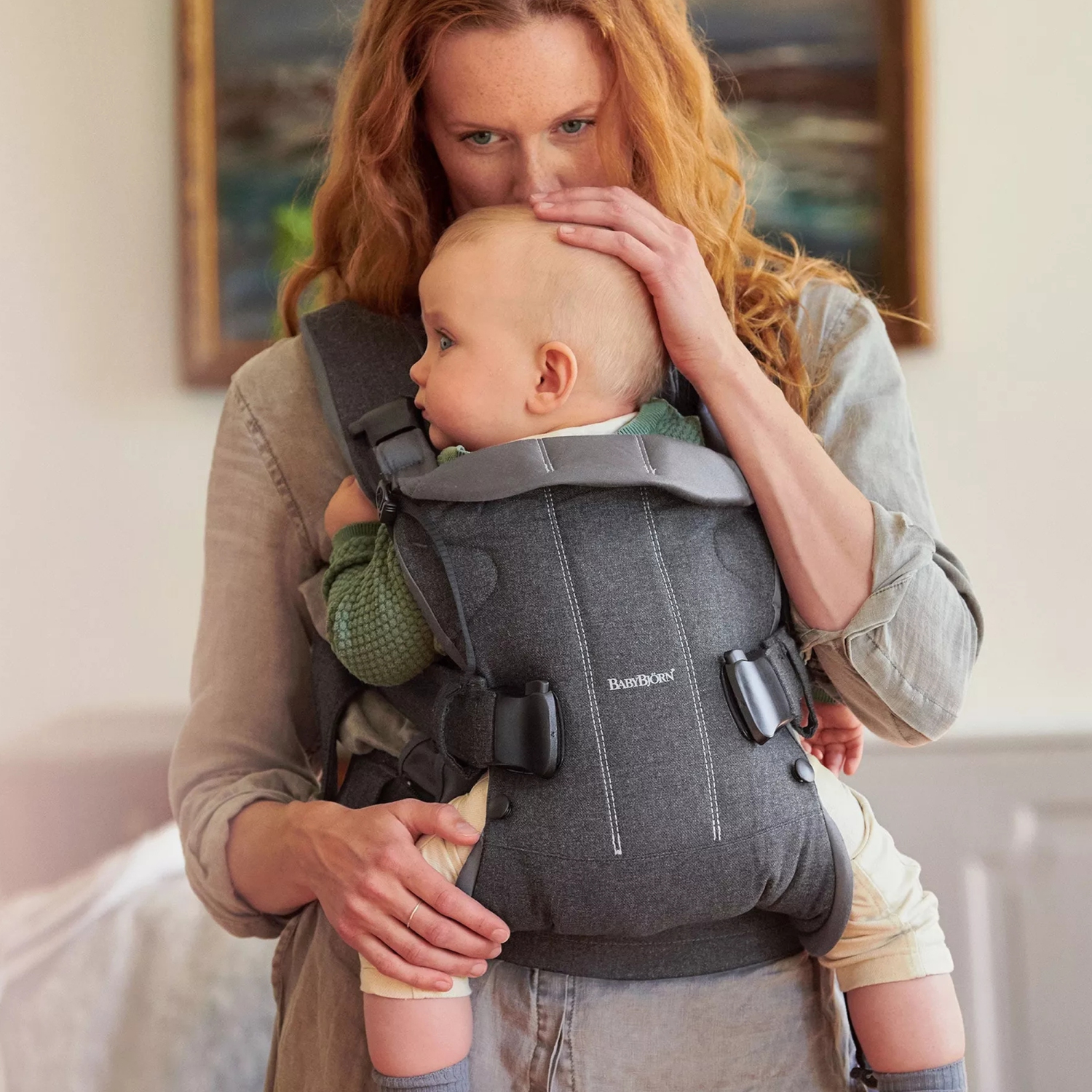 Porte-bébé One de BabyBjorn en tissu tissé - Gris denim - Gris foncé