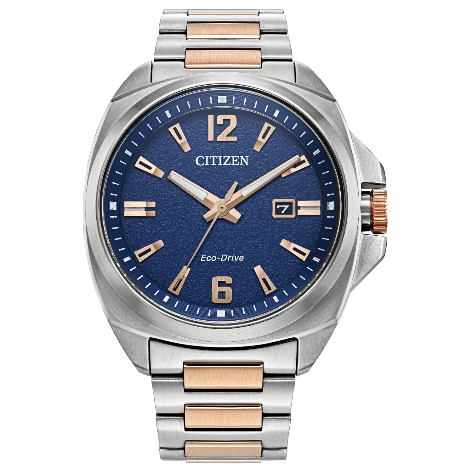 Montre pour hommes Endicott Eco-Drive 42&nbsp;mm de Citizen avec boîtier et bracelet en acier inoxydable rose doré et cadran bleu