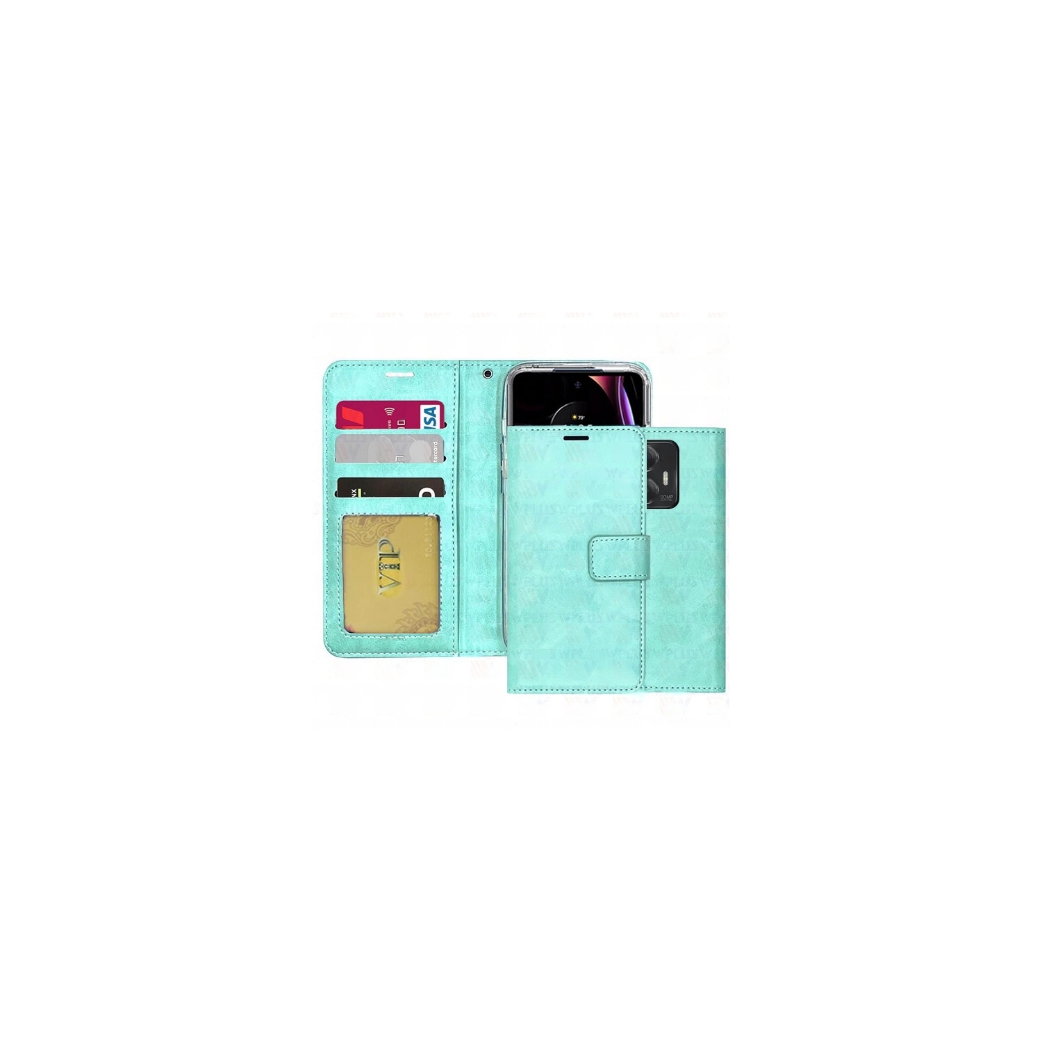 [CSmart] Magnetic Card Slot Leather Folio Wallet Flip Case Cover for Motorola Moto G Play 2024, Teal