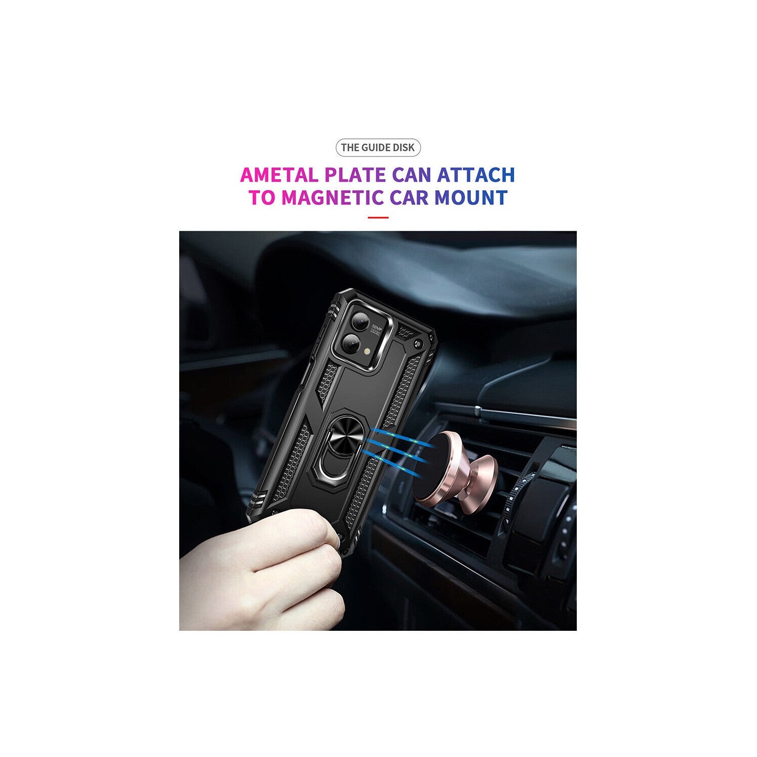 [CSmart] Étui rigide magnétique hybride avec support à anneau pour Moto G Play 2024 de Motorola, noir