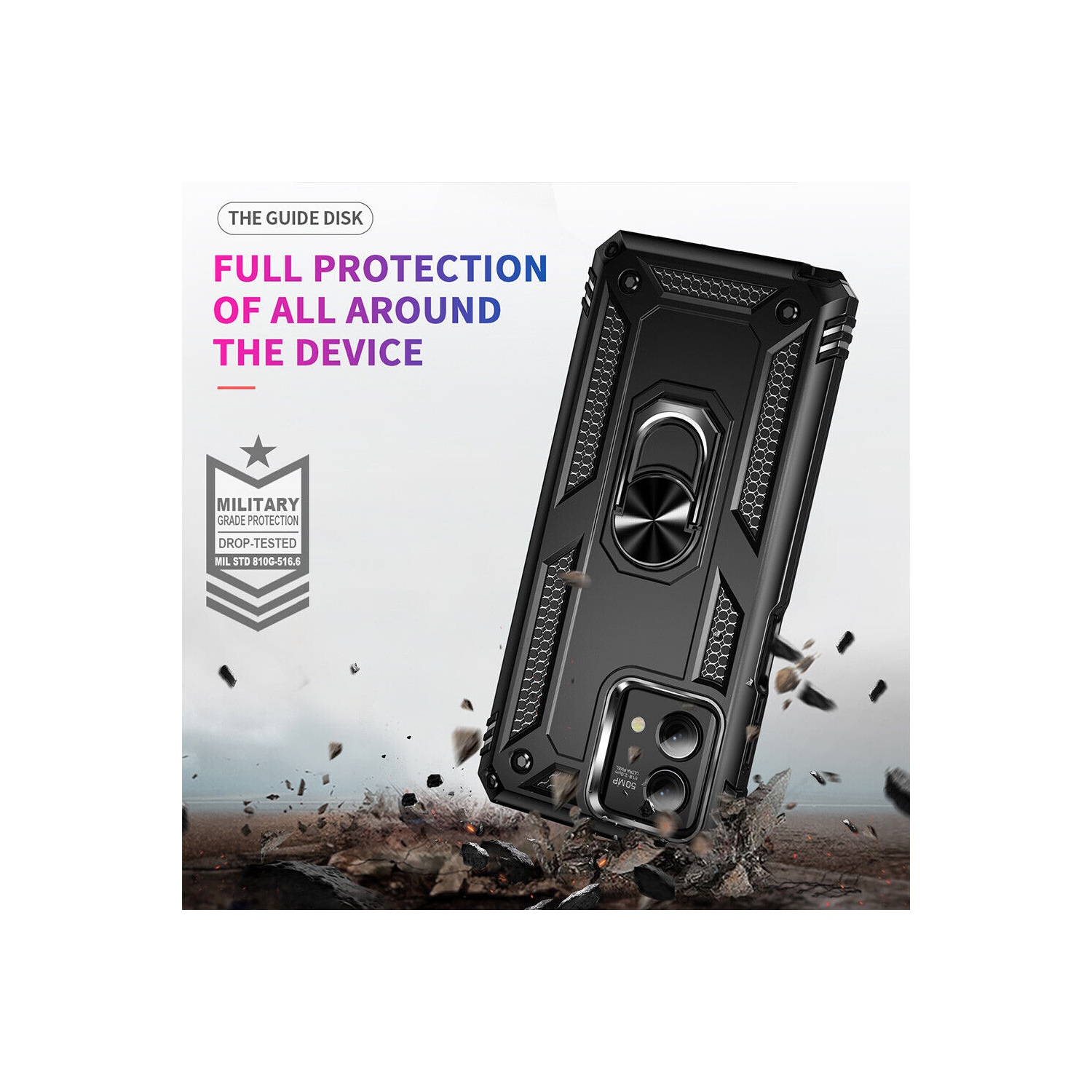 [CSmart] Étui rigide magnétique hybride avec support à anneau pour Moto G Play 2024 de Motorola, bleu marine