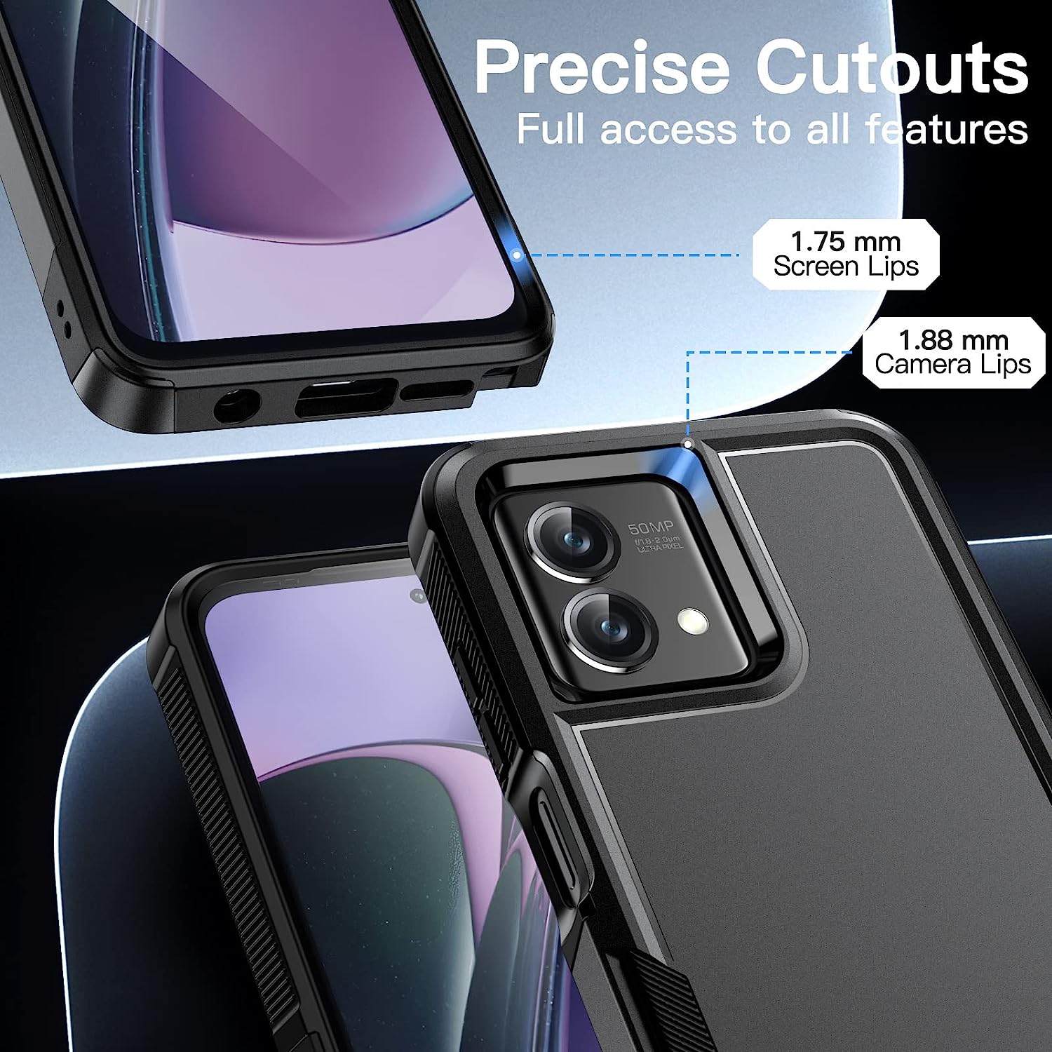 [CSmart] Étui rigide à double couche Armor en caoutchouc robuste pour Moto G Play 2024 de Motorola, noir