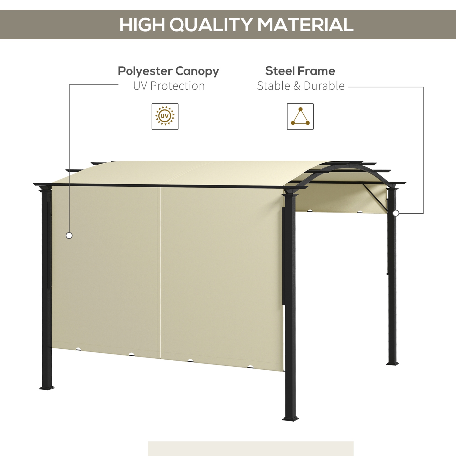 Outsunny 11' x 11' Retractable Pergola Canopy, Outdoor Arched Pergola Shade Metal Frame for Patio, Backyard, Garden, Deck, Porch, Beige