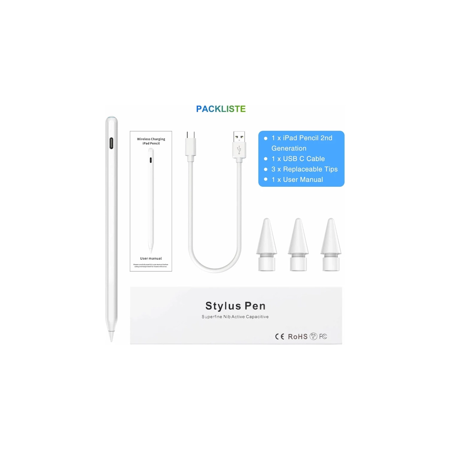 iPad Pencil 2nd Generation Magnetic Wireless Charging, Same as Apple Pencil 2nd Gen with Tilt & Palm Rejection, iPad Pen Compatible with iPad Air