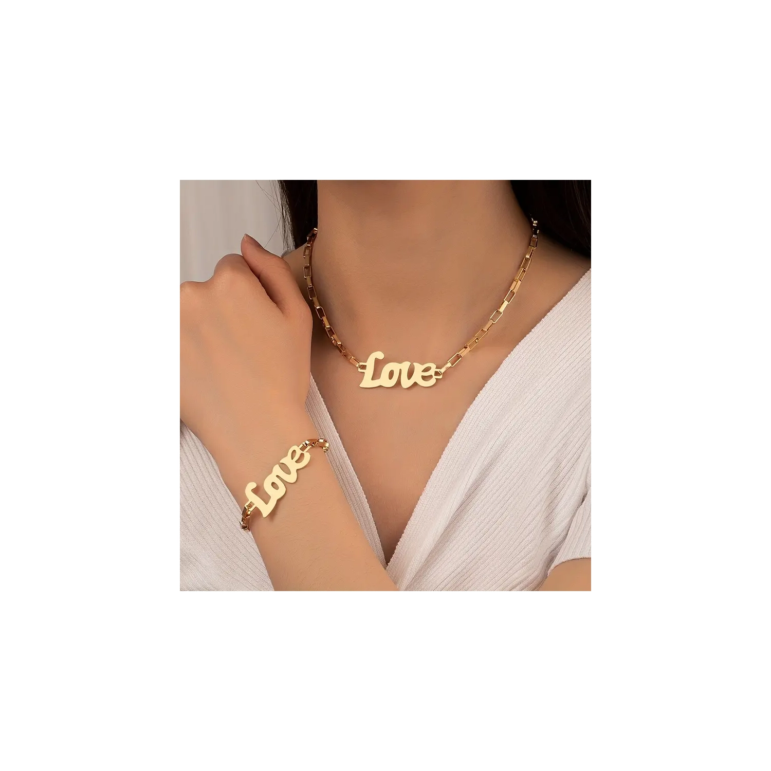 **2pcs Necklace & Bracelet Set: Love Design, Matches Outfits, Ideal Valentines Geschenk **