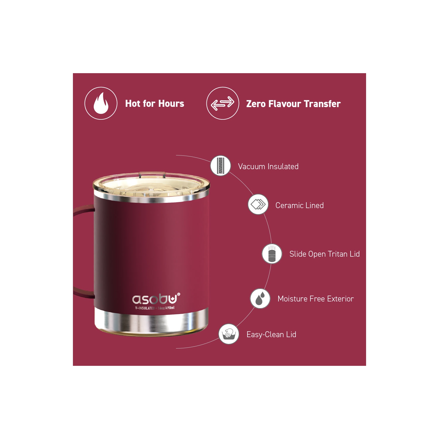 Asobu Ultimate Insulated Coffee Mug with Inner Ceramic Coating