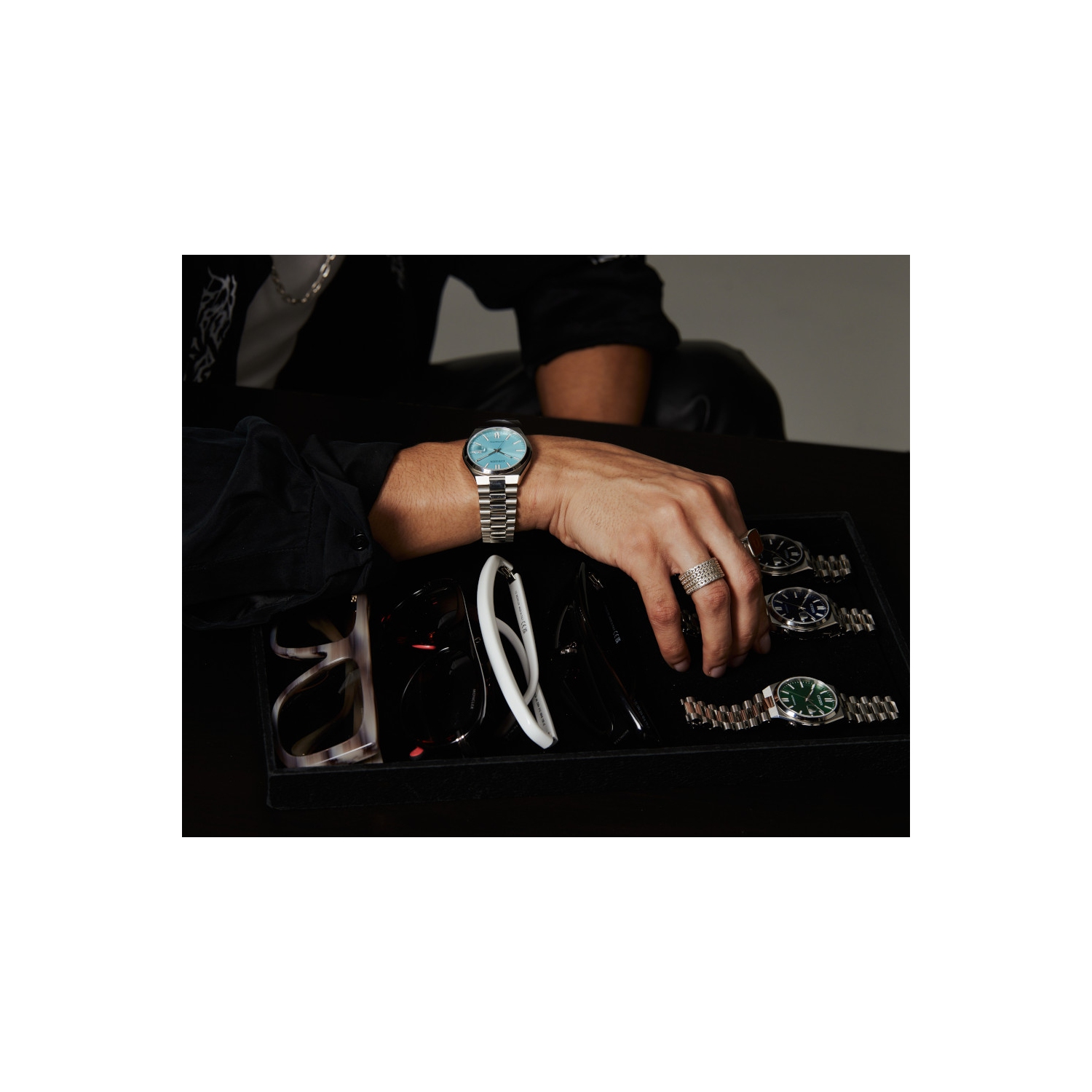 Montre automatique pour hommes « TSUYOSA » 40&nbsp;mm avec boîtier et bracelet en acier inoxydable argenté et cadran aqua de Citizen