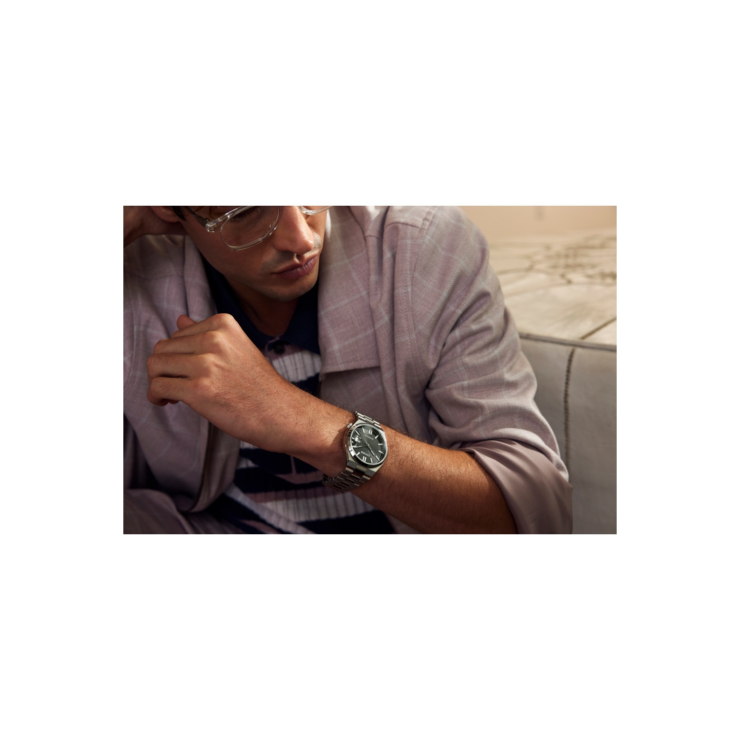 Montre automatique pour hommes « TSUYOSA » 40&nbsp;mm avec boîtier et bracelet en acier inoxydable argenté et cadran noir de Citizen