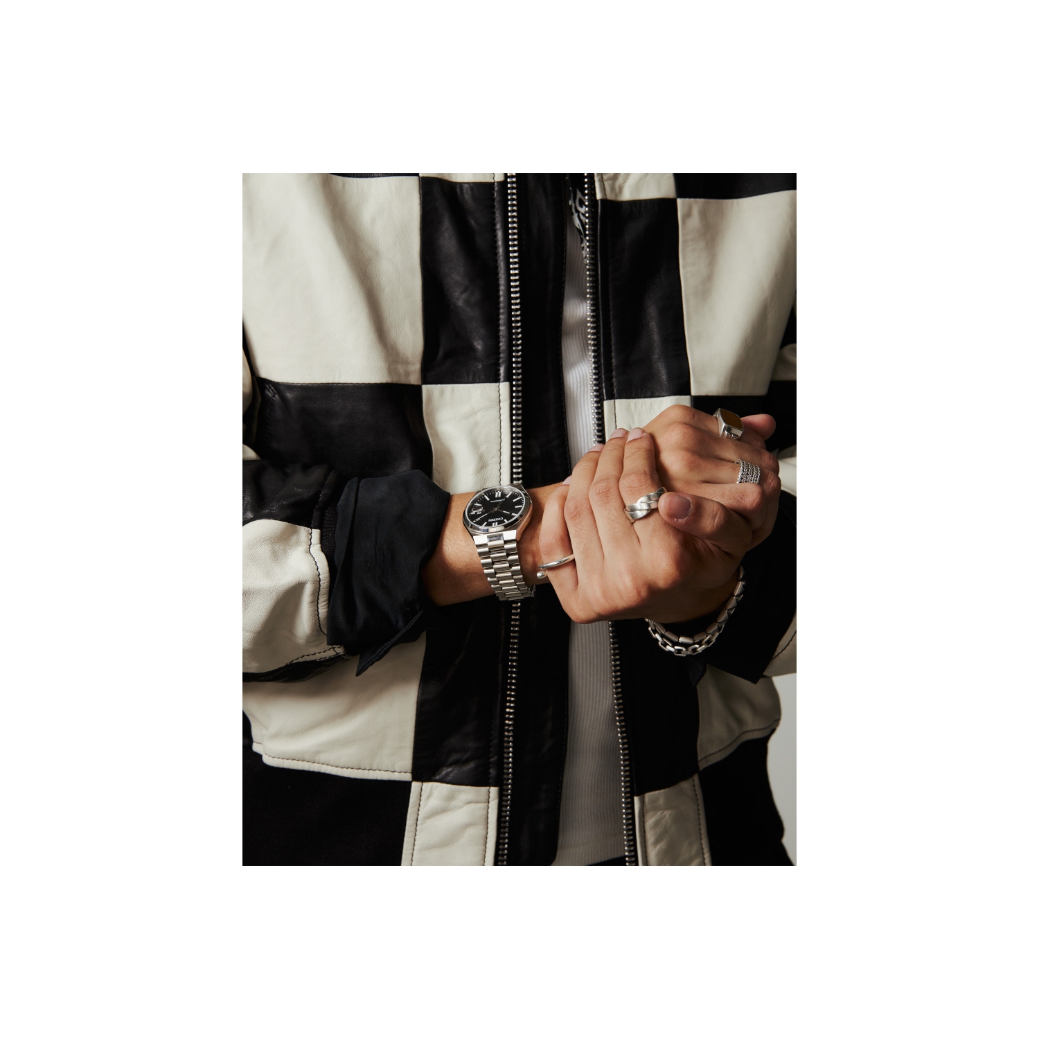 Montre automatique pour hommes « TSUYOSA » 40&nbsp;mm avec boîtier et bracelet en acier inoxydable argenté et cadran noir de Citizen